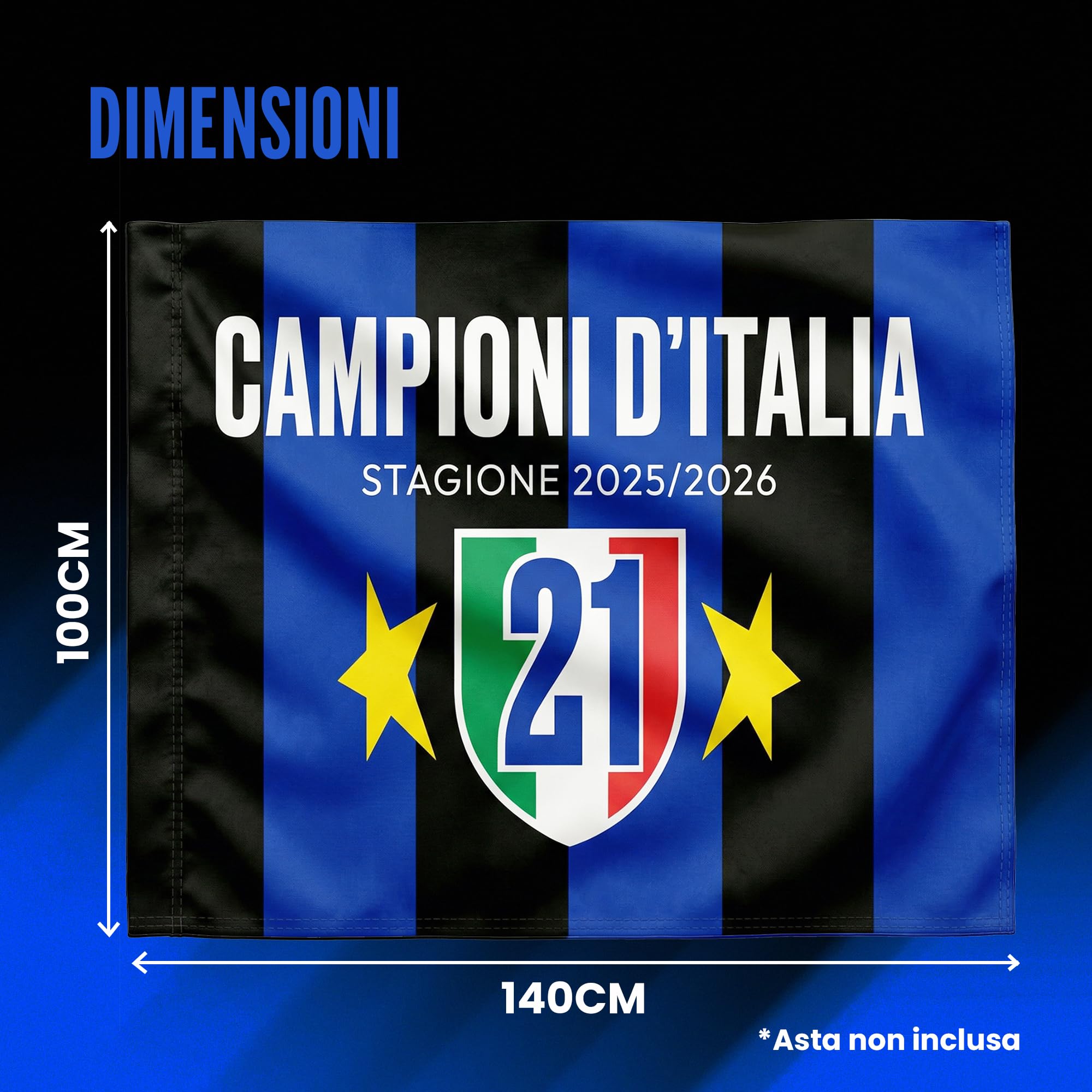 Bandiera Inter 21 Scudetto Neroazzurra Grande 100 * 150 cm - Stagione Scudetto 2025/26