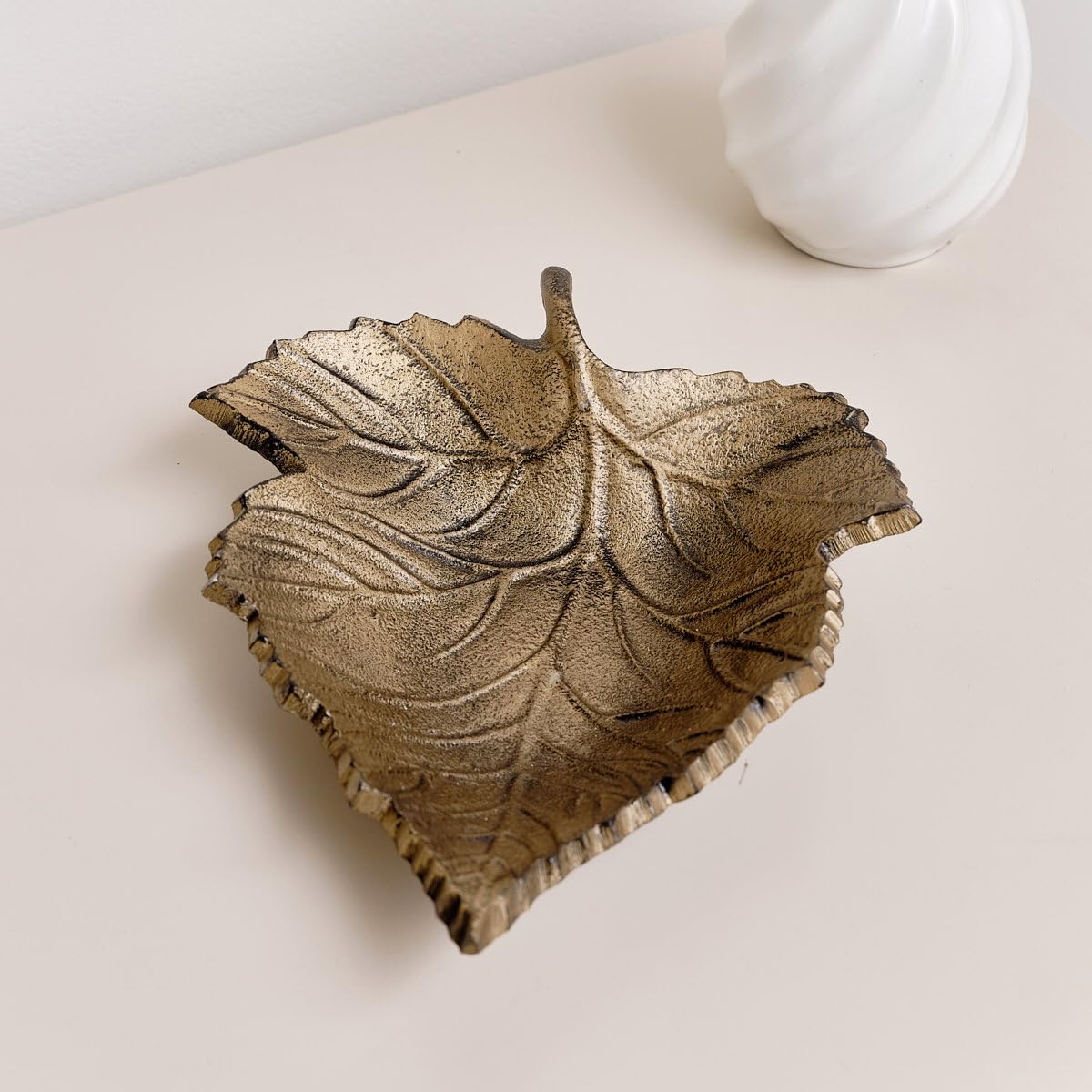 Melody Maison Bronze, Gold, Brass Rustic Bronze Leaf Trinket Tray Dish