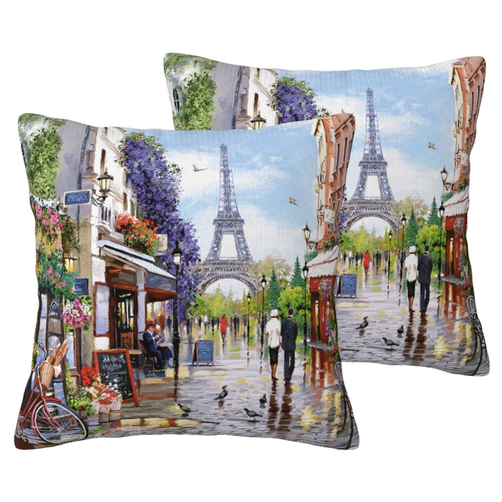 Taies d'oreiller motif Paris Tour Eiffel pour déco salon vintage