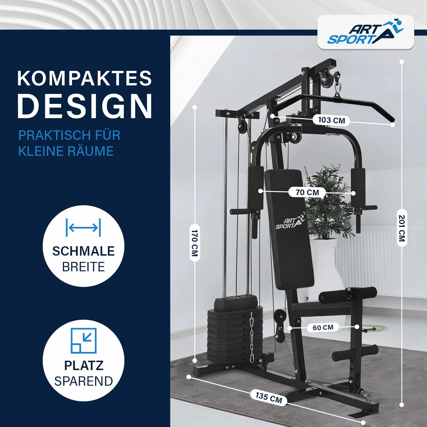 ArtSport Kraftstation ProfiGym 2000 mit Latzug- & Butterflystange, Seilzug & Beinstrecker - 9 Gewichte mit 40kg - Multistation Krafttraining Zuhause