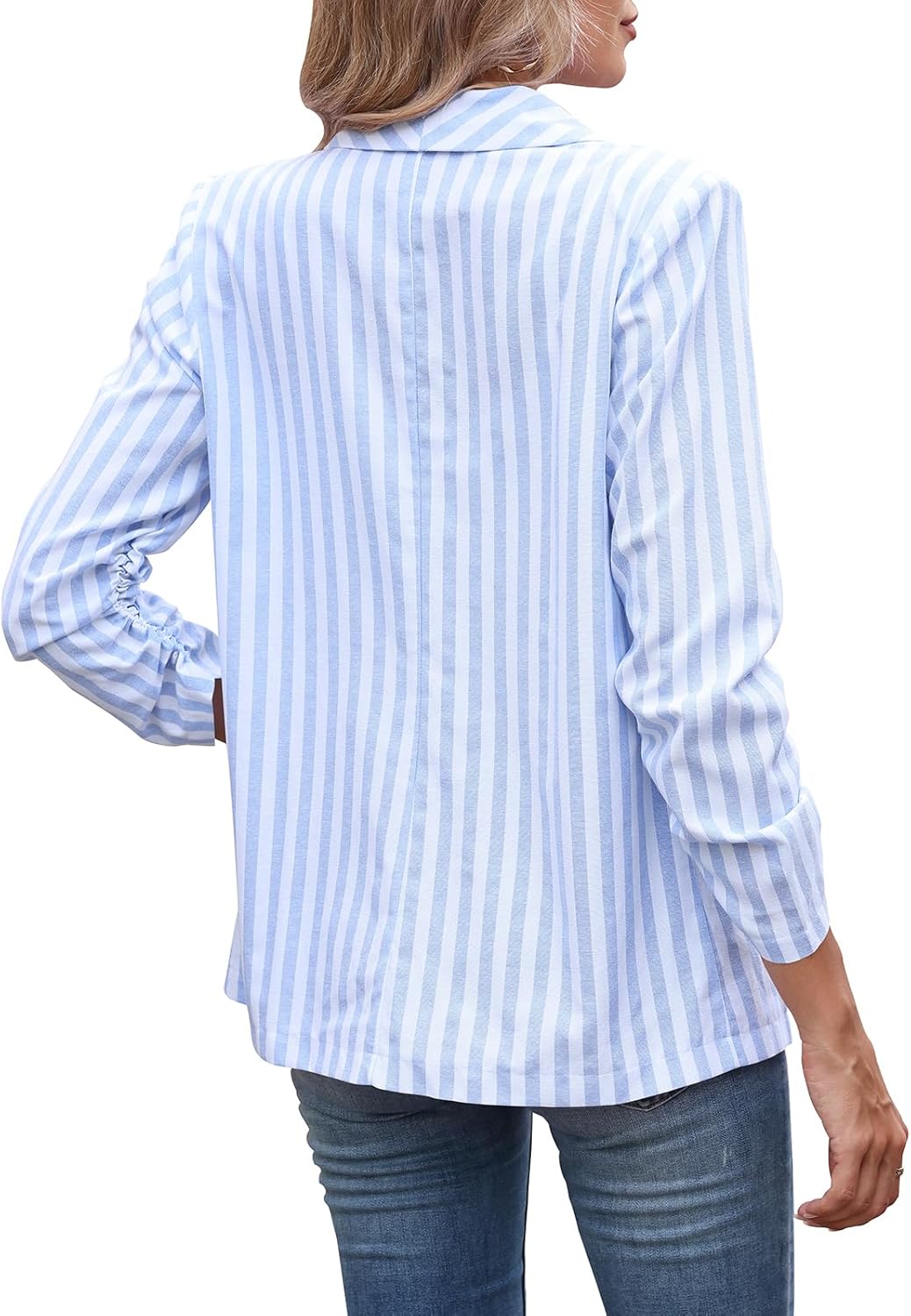 Womens 3/4 Sleeve Blazers Lightweight Open Front Striped Cardigan Jacket Office Work Suits with Shoulder Pads - Image 4