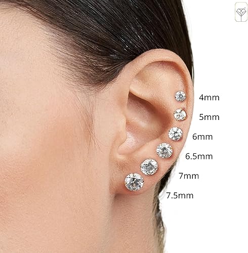 Miniatura 4 de Aretes solitarios redondos de circonita cúbica de oro de 14 quilates para mujeres y hombres Aretes de tuerca de circonita cúbica antideslustre con