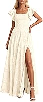KIRUNDO Women's Elegant Floral Lace Maxi Cocktail Dress with High Slit - Wedding Guest Prom Bridesmaid Party