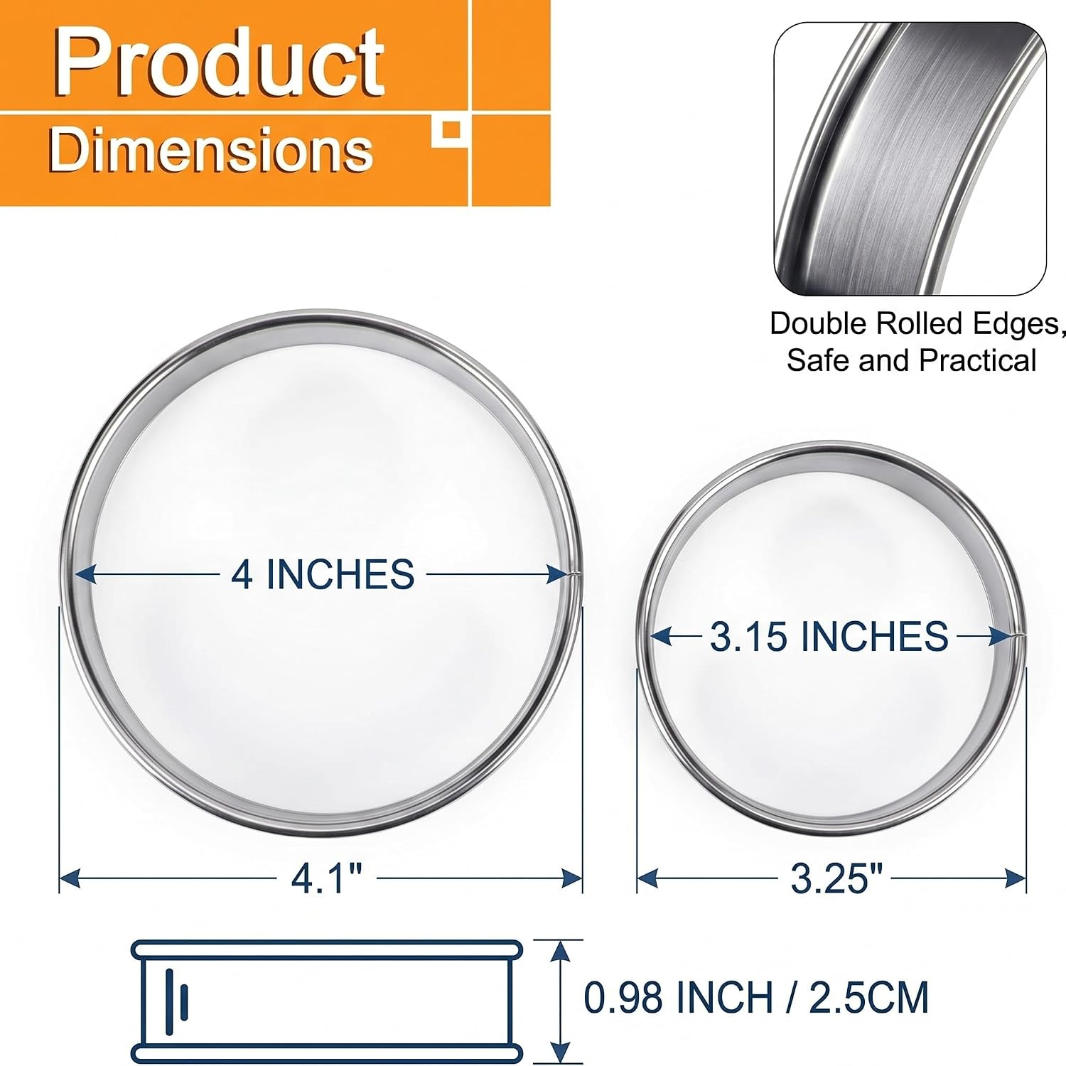 24-Pack English Muffin Rings Set, Stainless Steel Crumpet Rings 4-inch & 3.15-inch, Double Rolled Tart Rings for Baking, Frying Eggs, Pancakes, Cookies & Pastry Molds