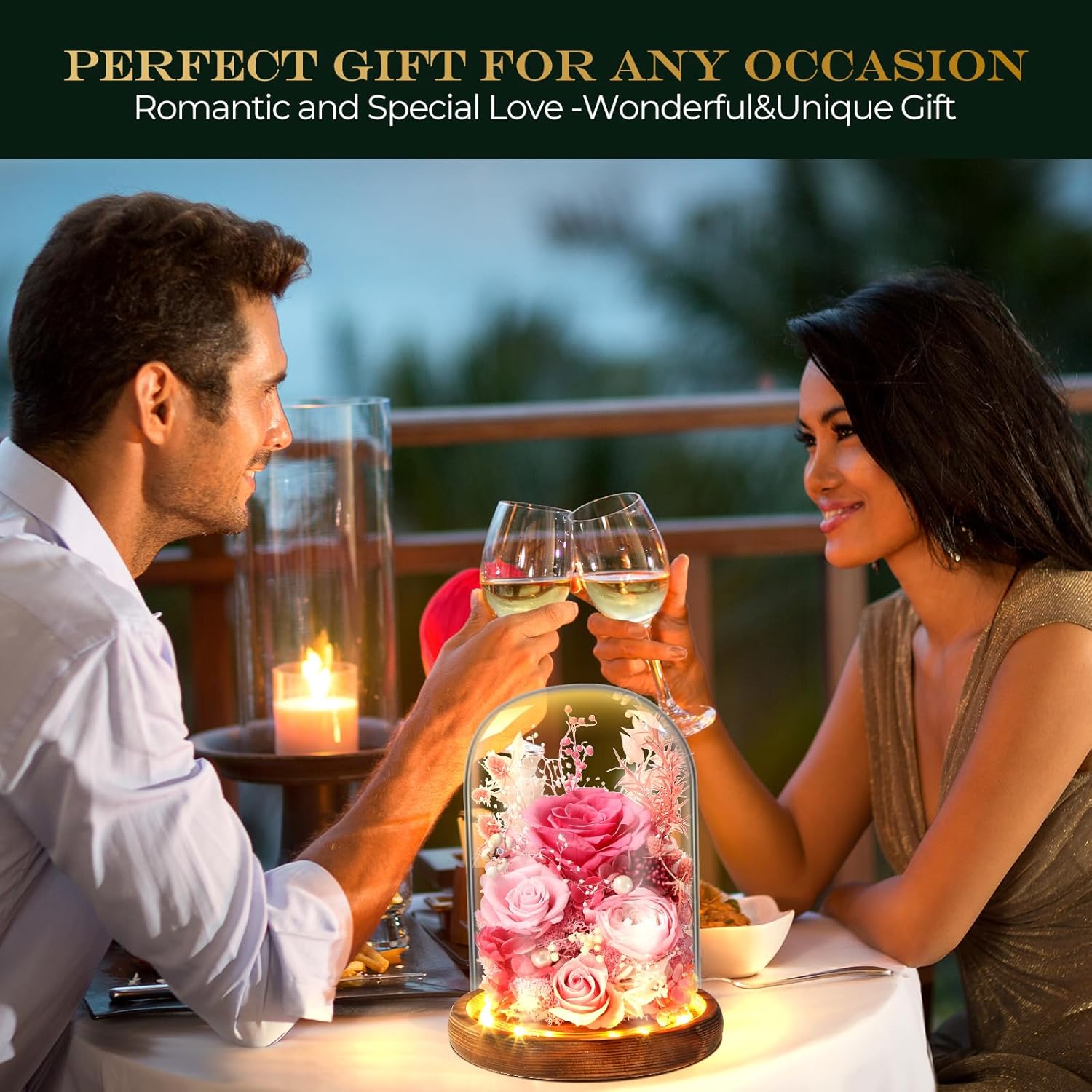 Premium Preserved Light with LED Light in Glass Dome - Long-Lasting Real Flower Gift for Women, Daughter, Mom, Wife, and Friends - Perfect for Birthdays and Special Occasions (Pink) - Image 2