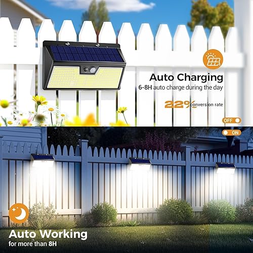 Miniatura 3 de Luces solares grandes de movimiento para exteriores, 318 luces LED superbrillantes con 3 modos de iluminación, luz solar impermeable IP65, ideal