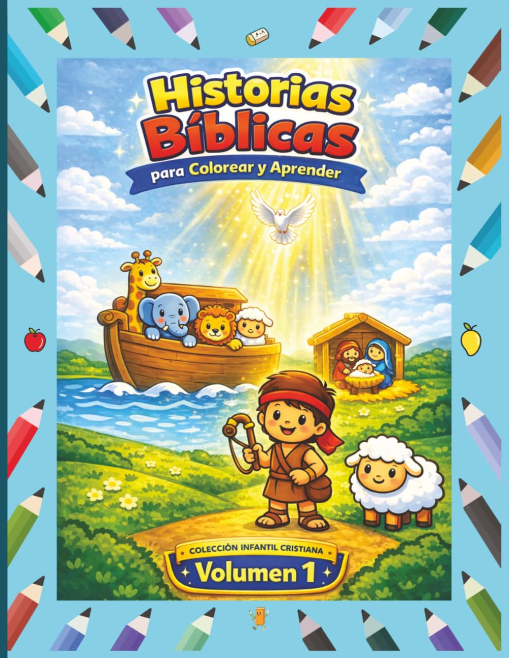 Historias Bíblicas para Colorear y Aprender: Libro cristiano para colorear con relatos de la Biblia, actividades educativas y valores para niños de 4 a 10 años