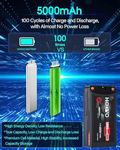 Miniatura 4 de HOOVO 2S Shorty Lipo Battery 7.4V 100C 5000mAh RC Lipo Battery Pack Estuche rígido con conector Bullet T de 0.197 in para vehículos RC escala 1/10,