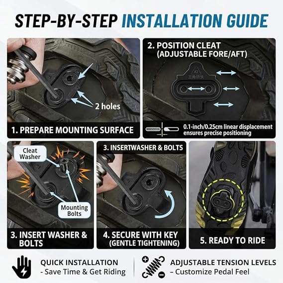 SPD Cleats for Shimano SM-SH51/SH56, Cycling Cleats for MTB & Indoor Spinning, Anti-Slip & Durable Cleats Set, High-Performance Pedal Replacement