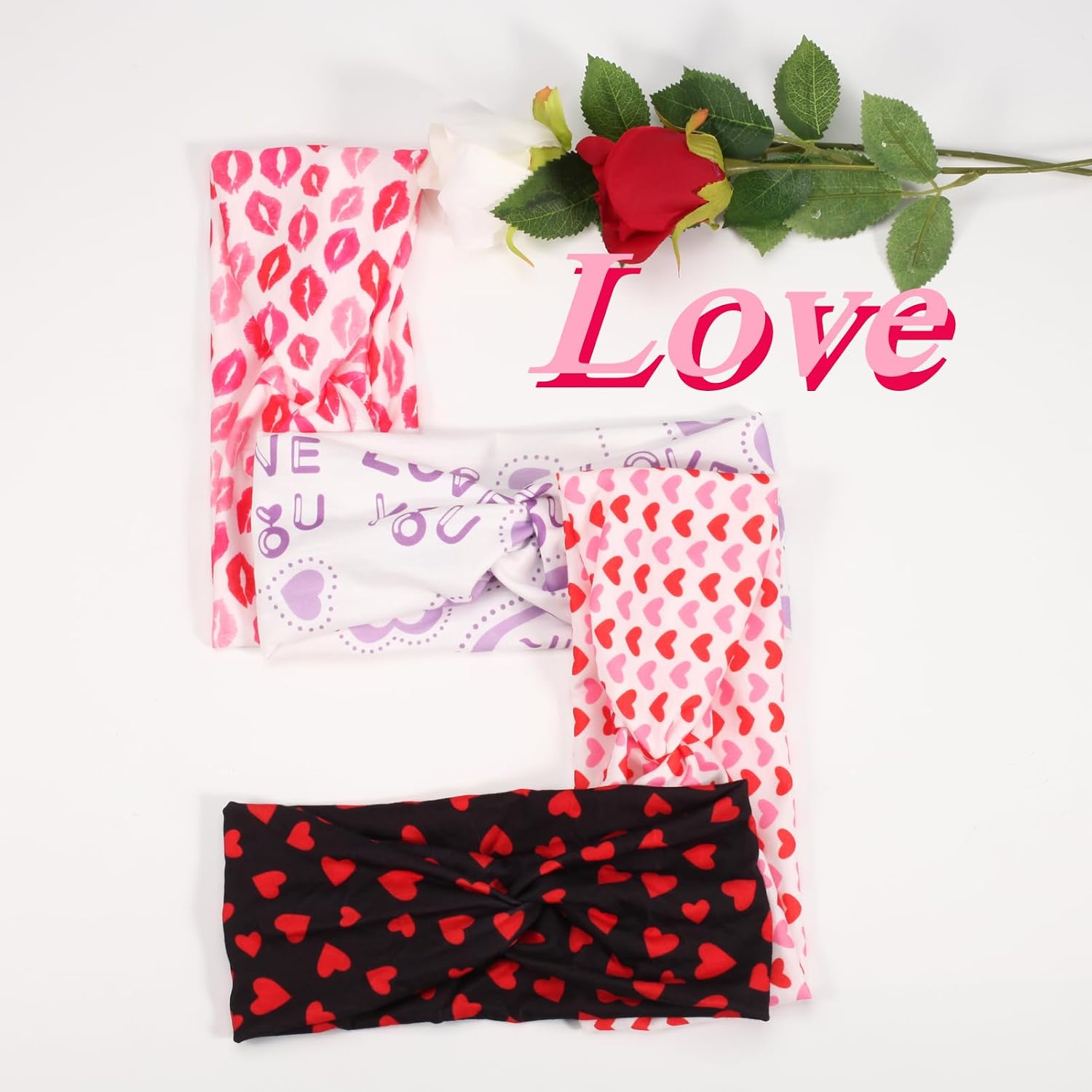 Ardorchid 4pcs Valentines Headbands Red Heart Shape Headband Knot Love Hairbands for Valentine Party Hair Accessories Valentines Gifts