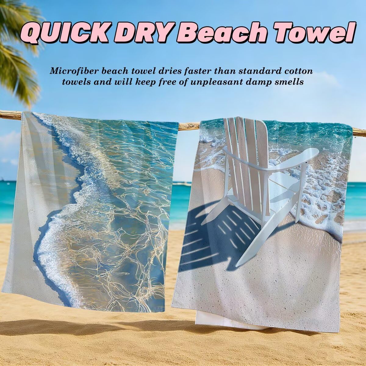 Toalla Playa 100x220 cm, Toalla Gimnasio Microfibra Secado Rapido, Juego de 2 Antiarena Toallas de Playa, Ligera Compacta Toallas Microfibra Grande para Viaje, Regalo Hombre Mujer (Océano) -5103