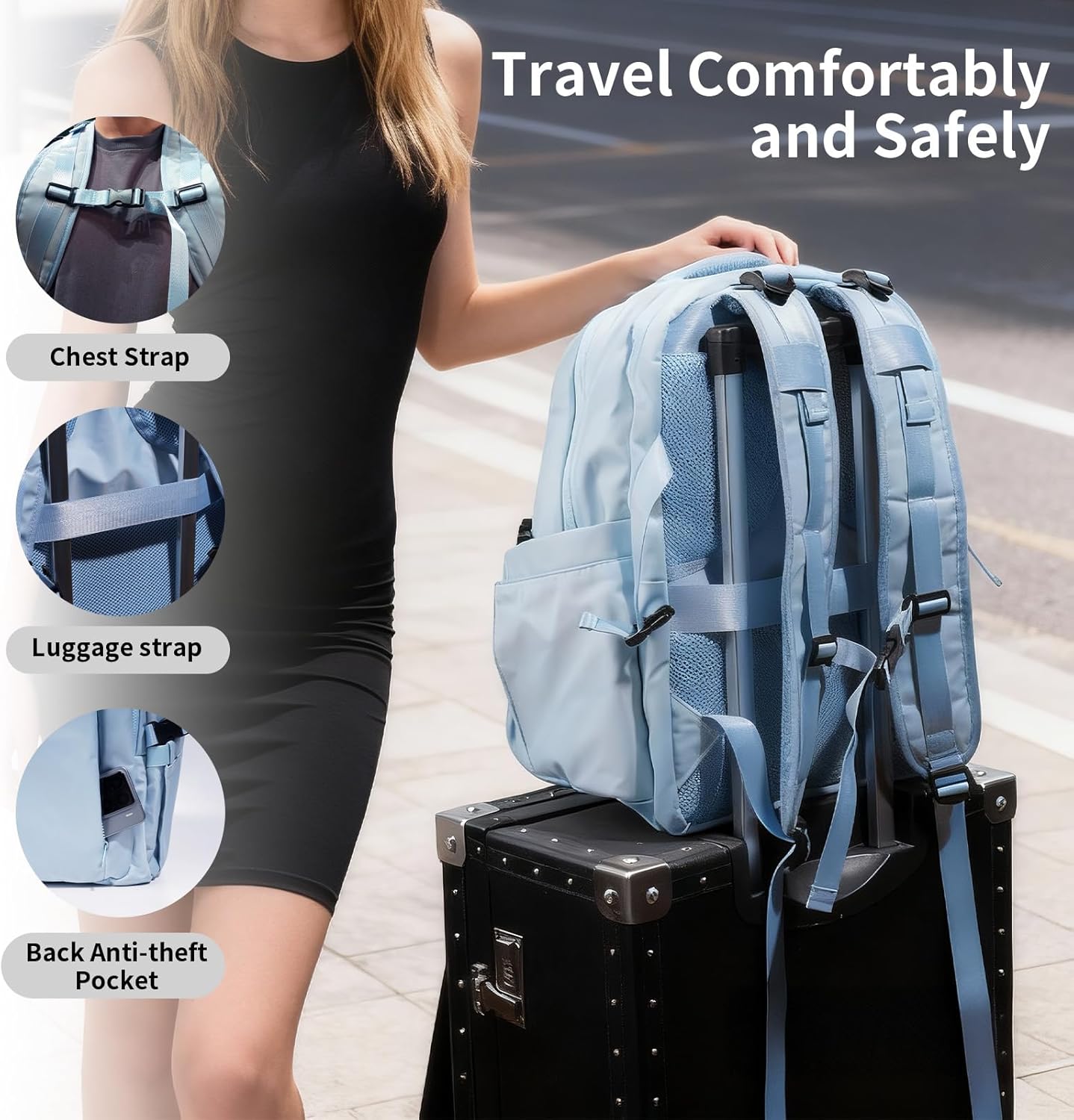 Travel Backpack for Women Men Carry on Backpack, Airline Approved Large Travel Bag Flight Approved Personal item, 15.6 Inch Laptop Backpack Casual Daypack for Weekender Business Hiking-BLUE