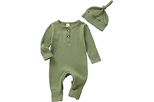 Infant Boys Girls Clothes Set Newborn Baby Romper Hat Ribbed Knit Long...