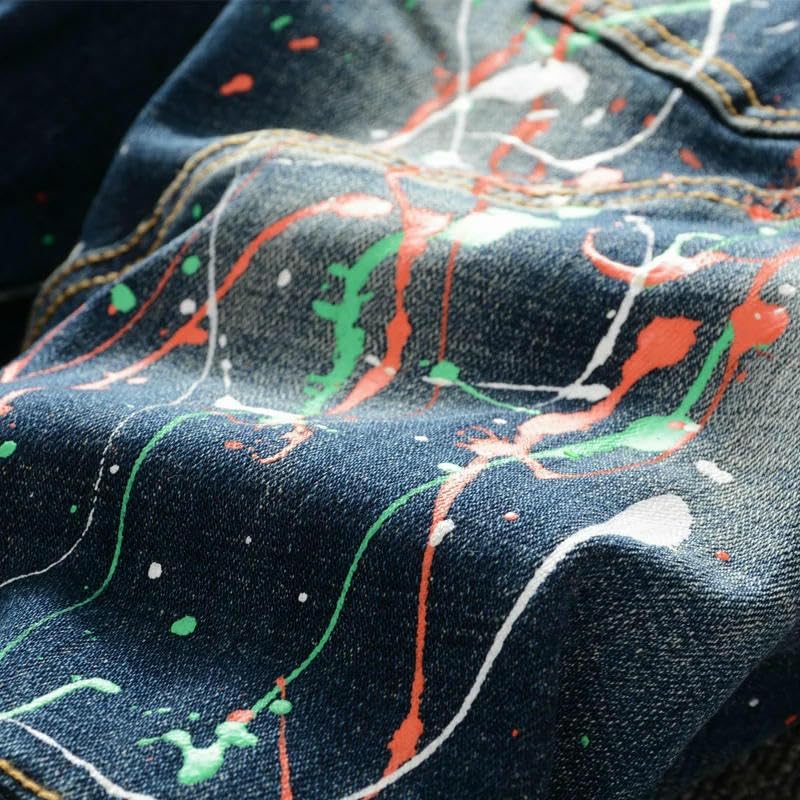 Street Men Jeans Retro Blue Stretch Slim Fit Painted Ripped Trousers Mens Spliced Hip Hop Denim Biker Pants4