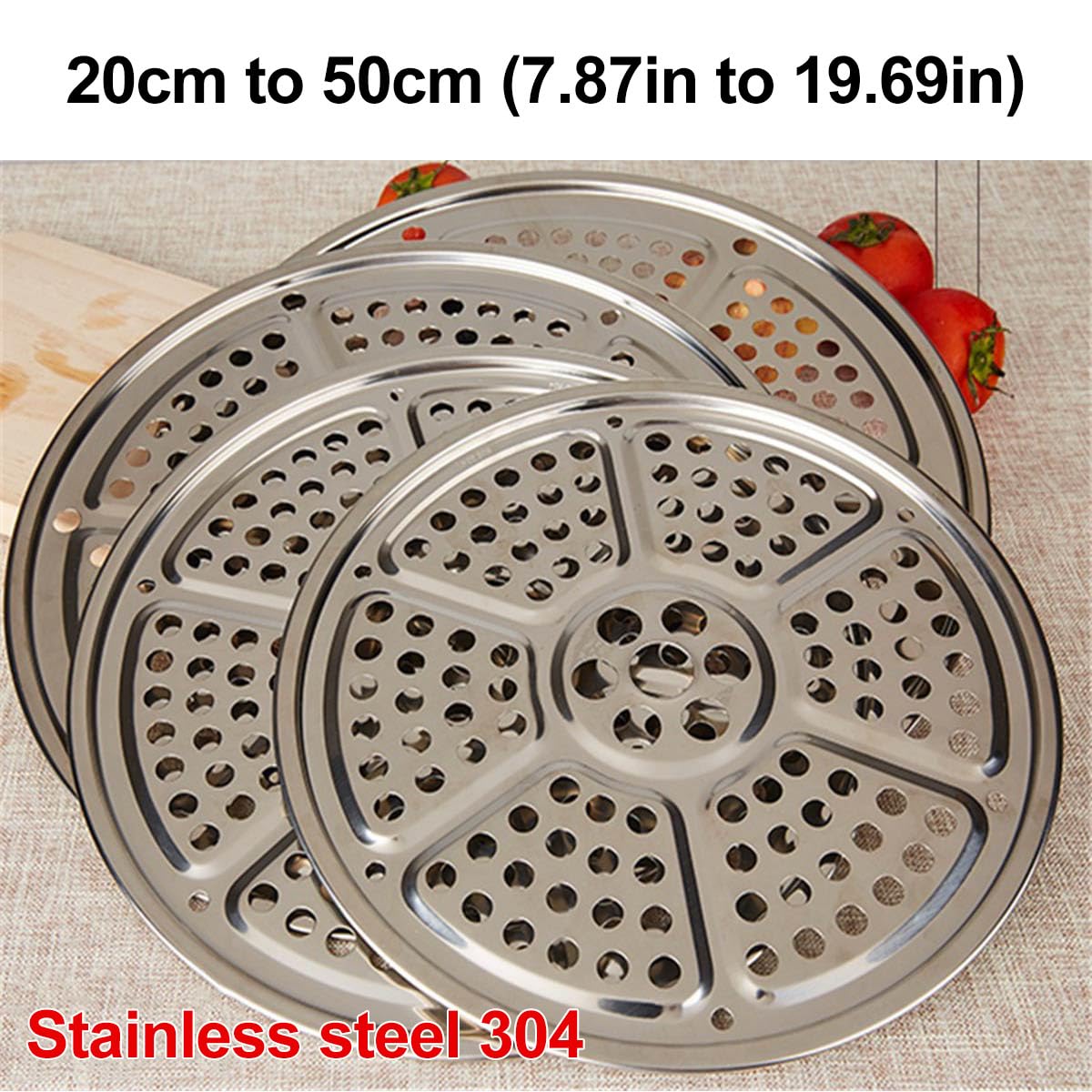 Platos de Cesta para cocinar al Vapor de Acero Inoxidable, vaporera de 40 cm con Agujeros, Color Plateado