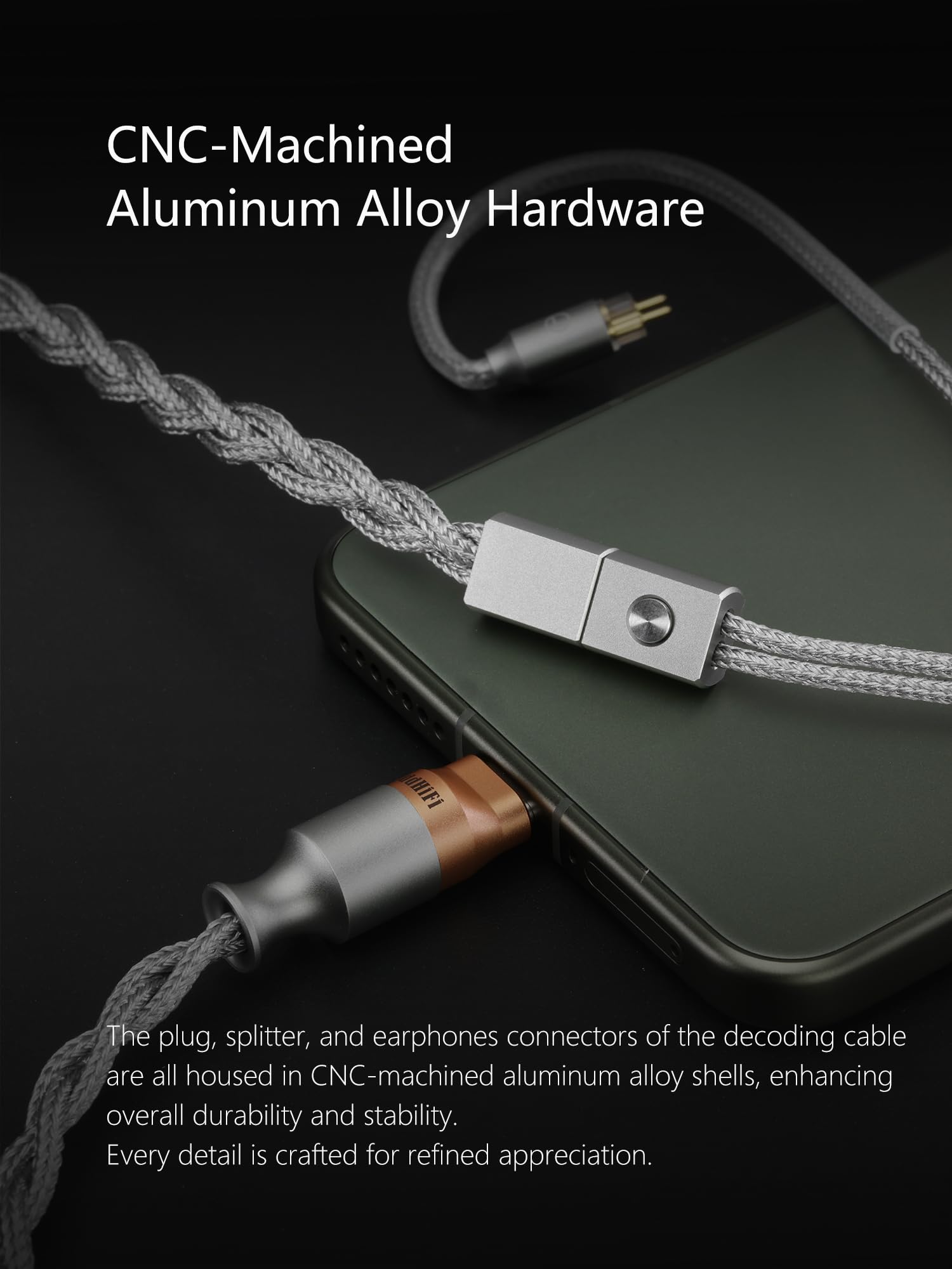 DD ddHiFi M198C USB-C-Schnittstellen-Dekodierungs-Kopfhörerkabel, Nylonummantelter HiFi-Sound mit 0,78 2-poligem Anschluss und Hochleistungsdekodierung, unterstützt Mikrofon-Anrufe, kompatibel mit