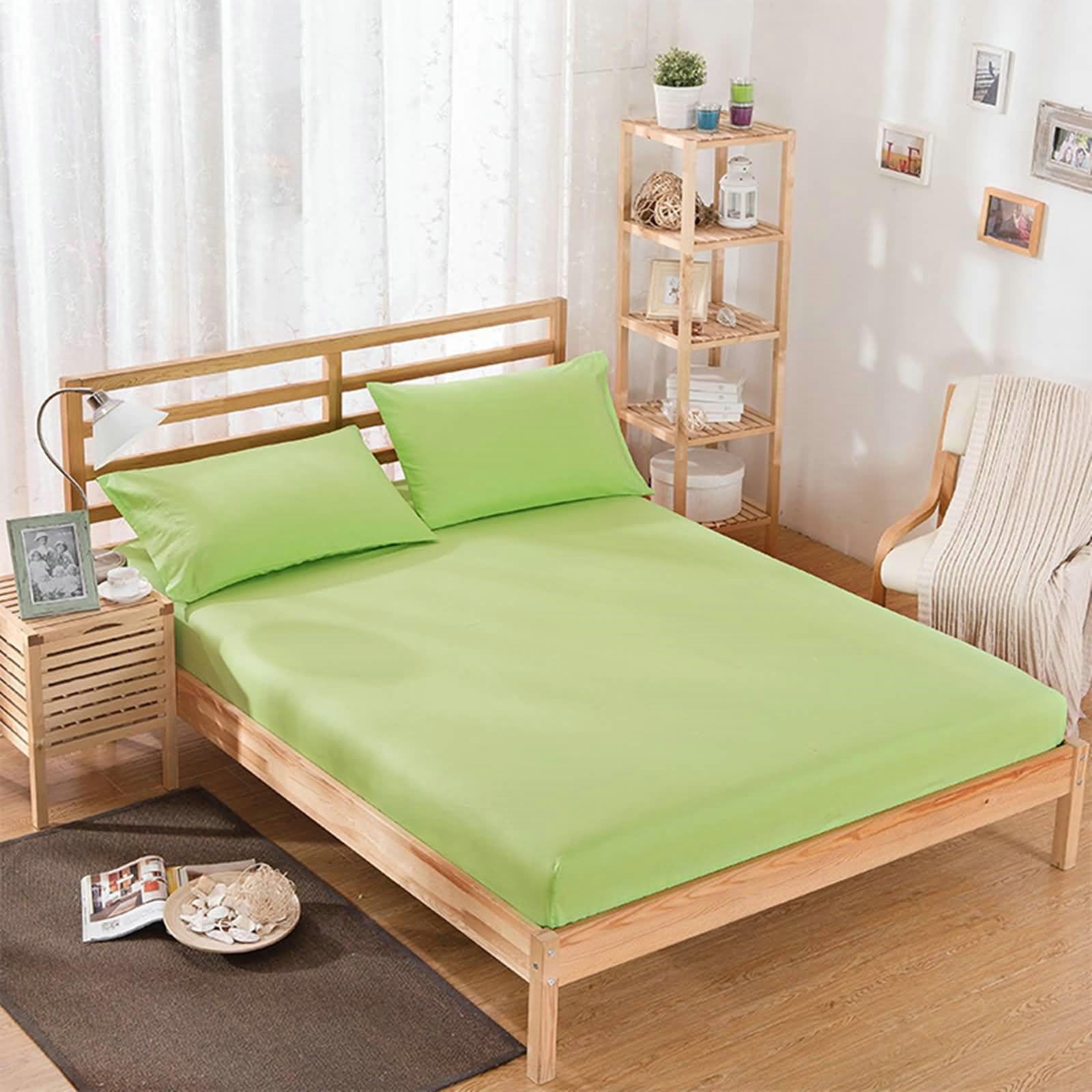 Pościel 2 poszewki na poduszki 220 x 200 - komplet pościeli 3-częściowy poliester bawełna - 2 poszewki na poduszki 48 x 74 - prześcieradło super king (200 x 220 x 27 cm) rozmiar, zielony łąka