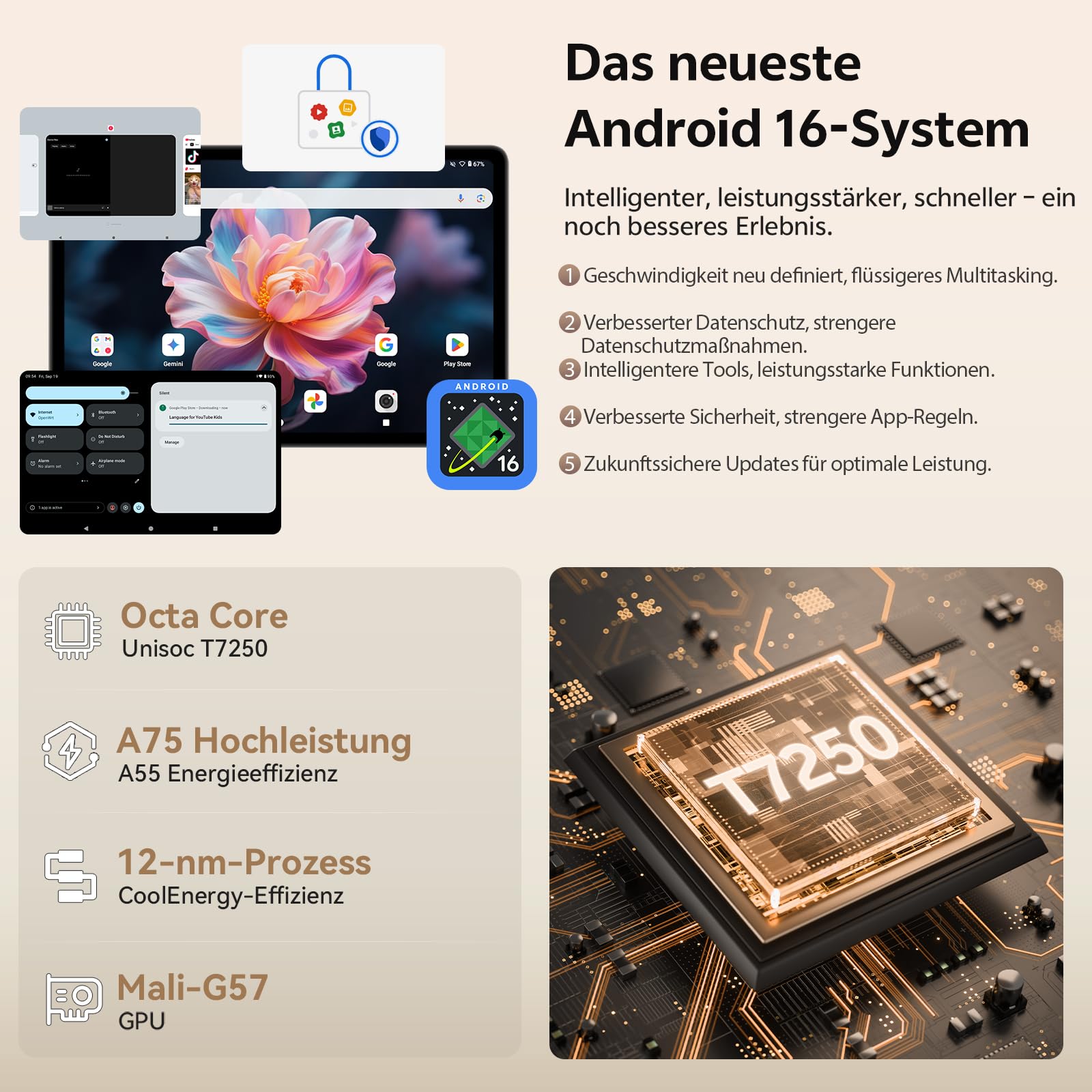 11 Zoll Tablet, Android 16 Tablet With 20GB RAM+128GB ROM (1TB Expandable), Octa-Core, 90 Hz IPS Incell Display, 8800mAh, 13MP+8MP Kamera, 5G Wifi, BT5.0, Gemini AI-Tablet mit Tastatur und Maus, Grau