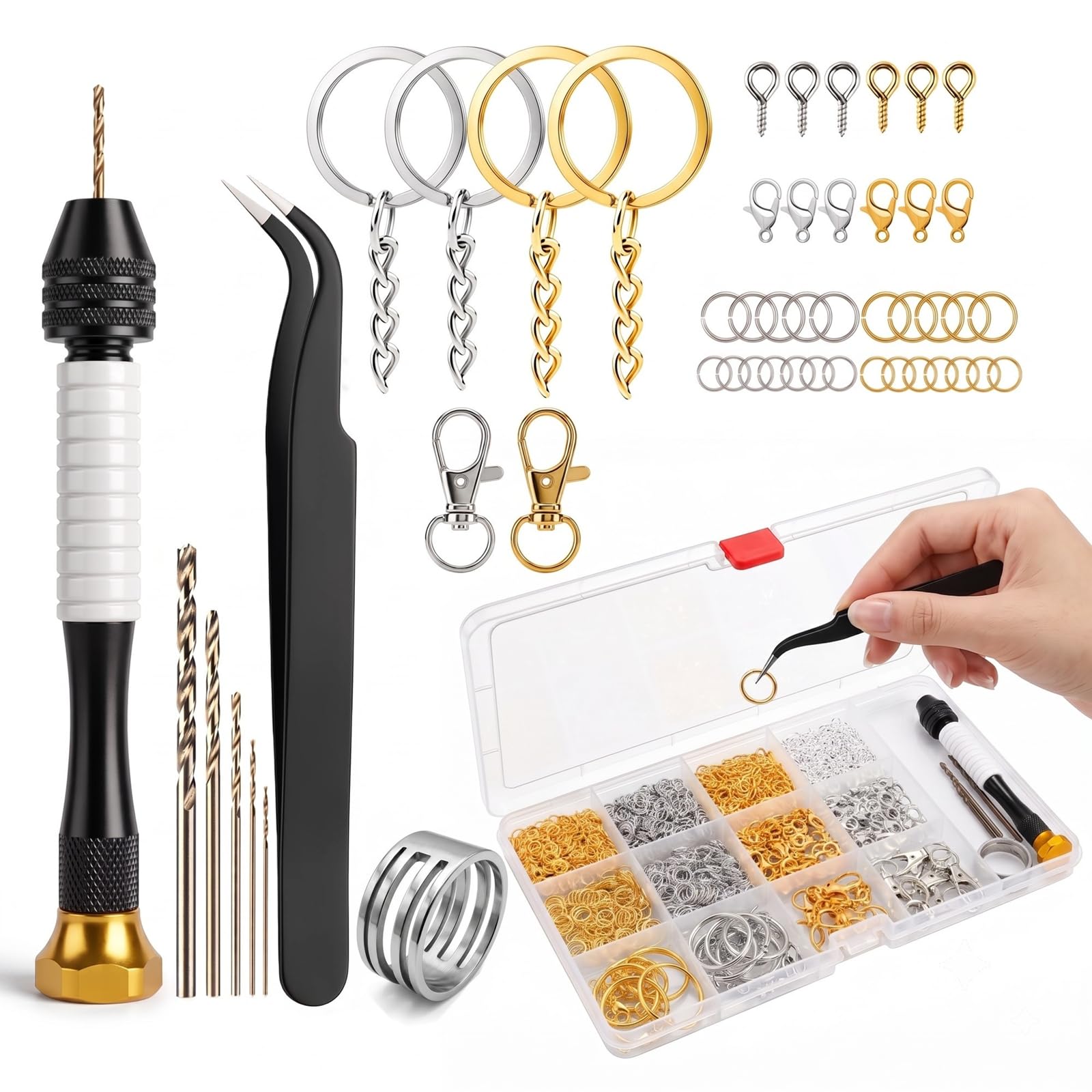 488 PCS Pin Vise Hand Drill with Keychain Making Kit