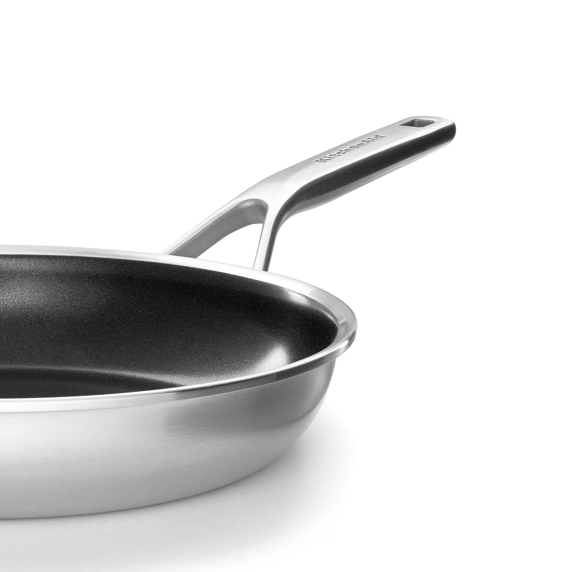 KitchenAid Multiply Stainless Steel Poêle à frire antiadhésive en céramique multicouche en acier inoxydable sans PFAS, 24 cm, Induction, Multi Clad, Lavable au lave-vaisselle, Va au four, Argent