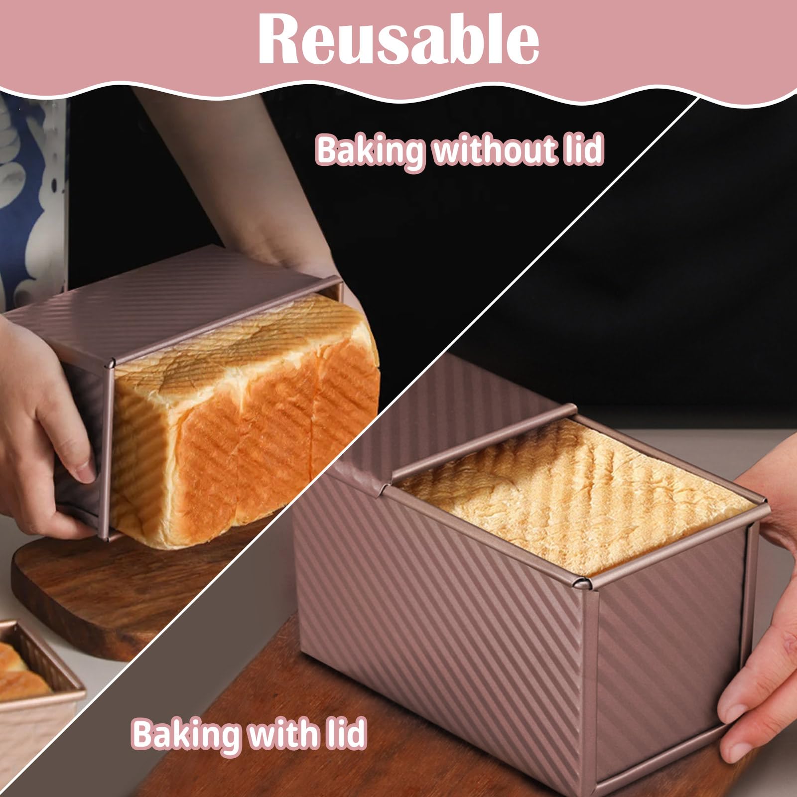 PRZRAO 21 x 12 x 11, 5 CM Stampo per Pane in Cassetta 450 g Stampo per Pane Tostato Oro Rosa per Antiaderente Ideale per Cuocere al Forno Cucinare Grigliare