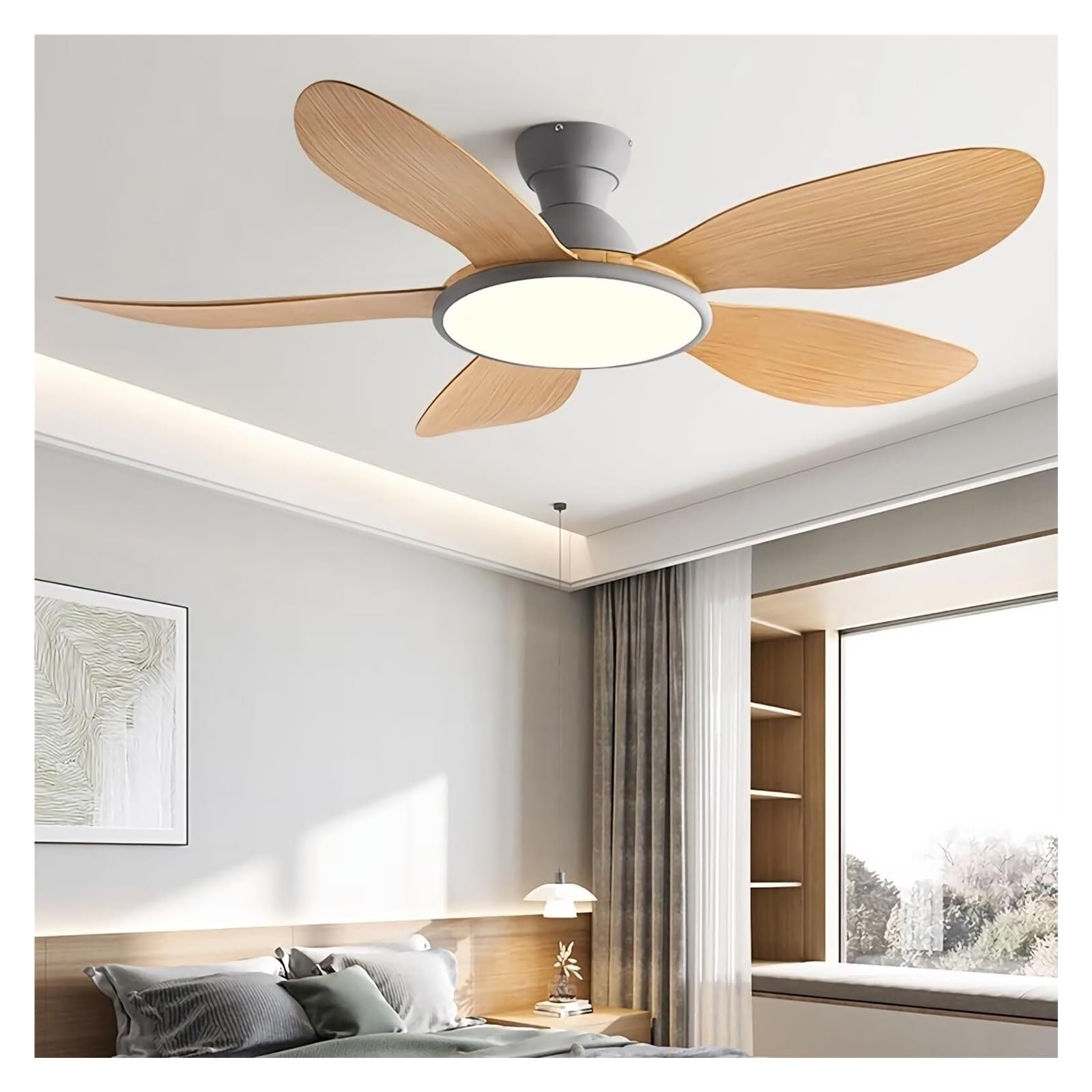 Ceiling Fan With Light And Remote, LED Dimmable Fan Ceiling Lamp, 6 Speeds
