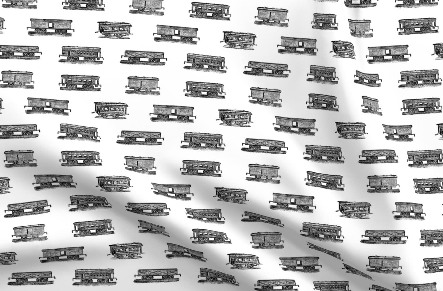 Spoonflower Fabric - Train Cars Pattern Black White Printed on Organic Cotton Sateen Fabric by The Yard - Sewing Quilting Apparel Home Decor