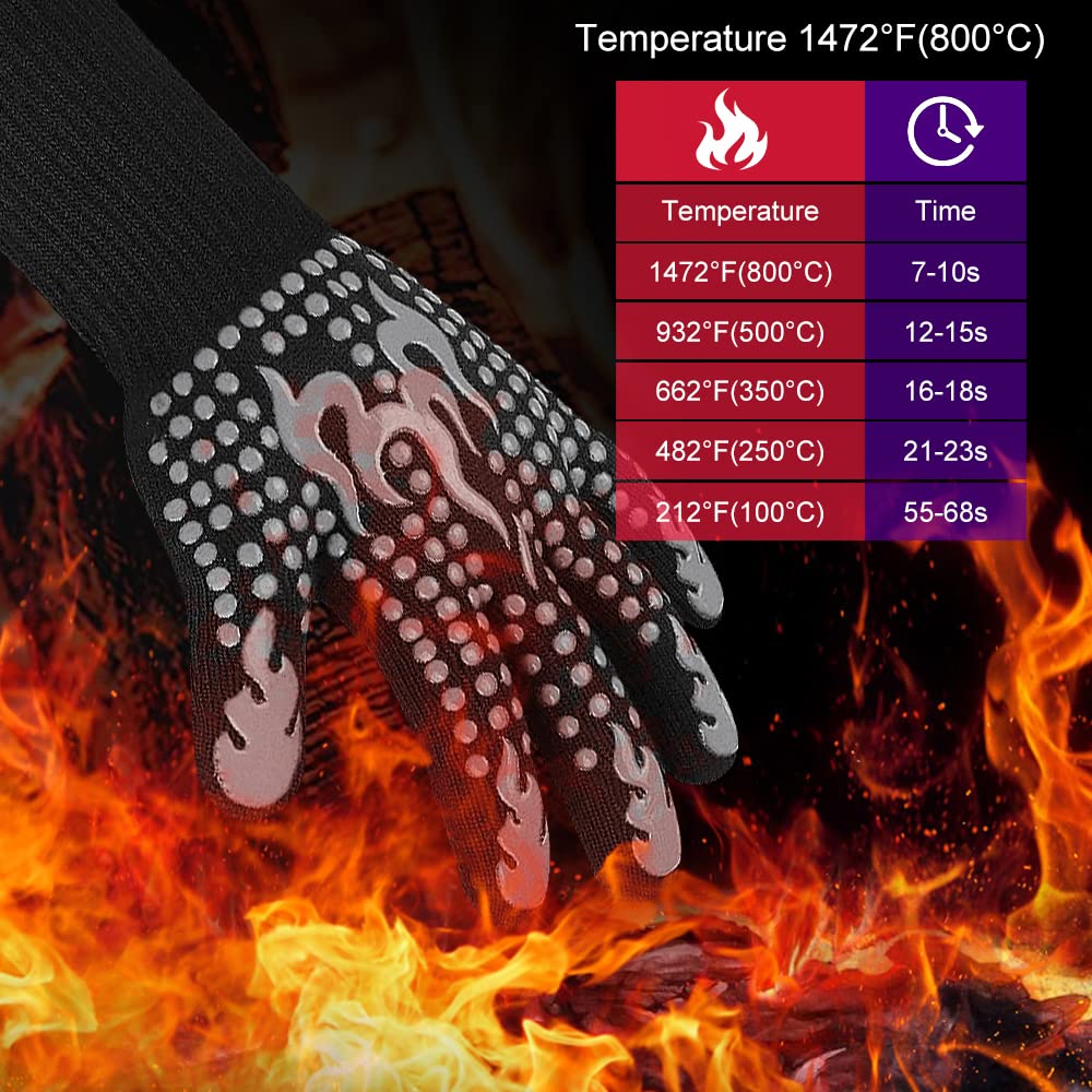 Guanti da barbecue, resistenti al calore, per cucinare, guanti antiscivolo per griglia, guanti da forno, guanti in silicone estremamente resistenti al calore fino a 800 °C, guanti per