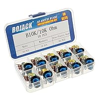 Vista 2 de BOJACK 10 juegos de eje moleteado B10K 3 terminales Potenciómetro giratorio cónico lineal (WH148) Resistencia variable de película de carbono de una