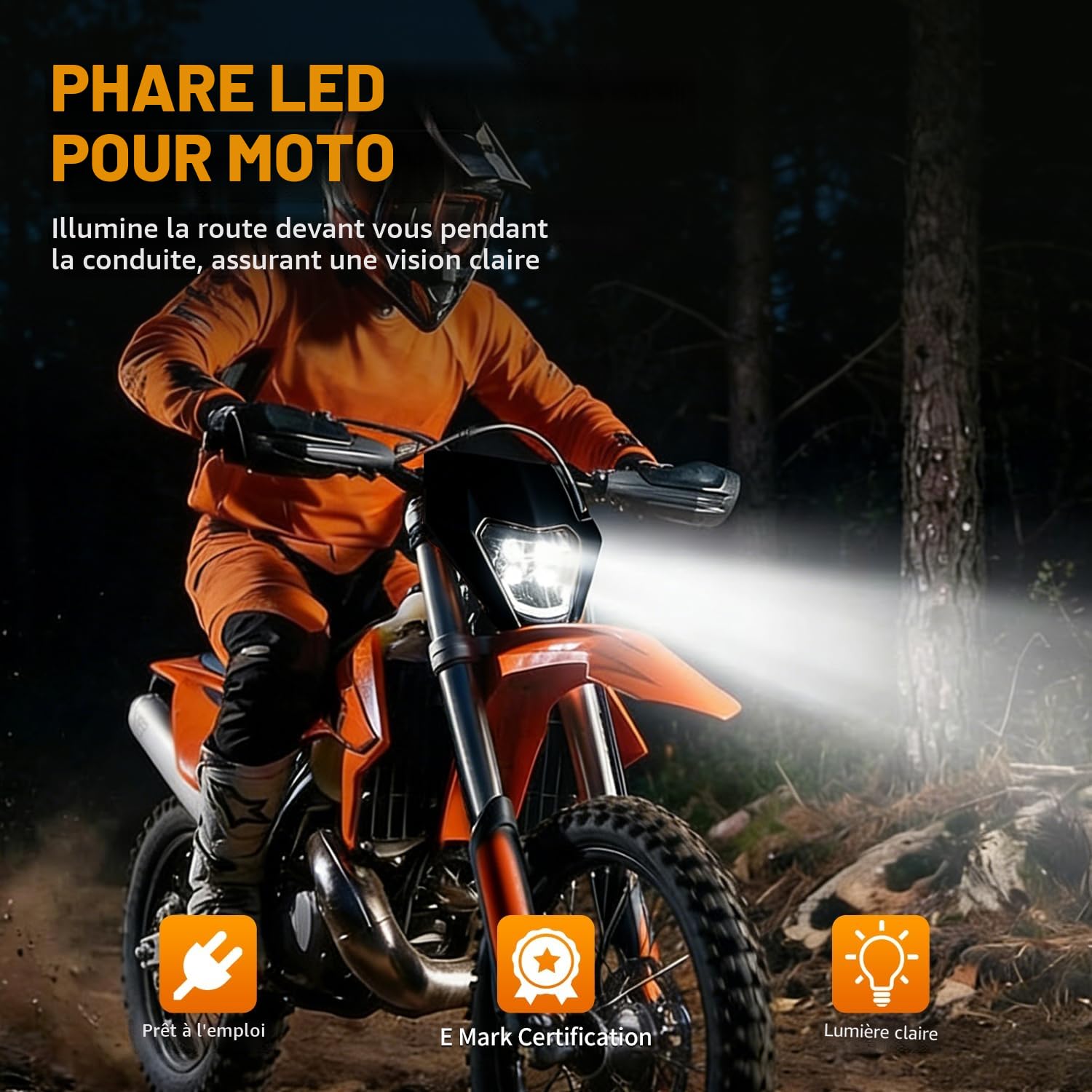 JFG RACING Plaque Phare Avant Moto,Phare LED Moto Universel-Noir | pour KTM EXC125 EXC250 SX250 SXF250 EXC450 SX350 SXF450 EXC525 640LC4 Dirt Bike Enduro Supermoto BETA Derbi 50cc