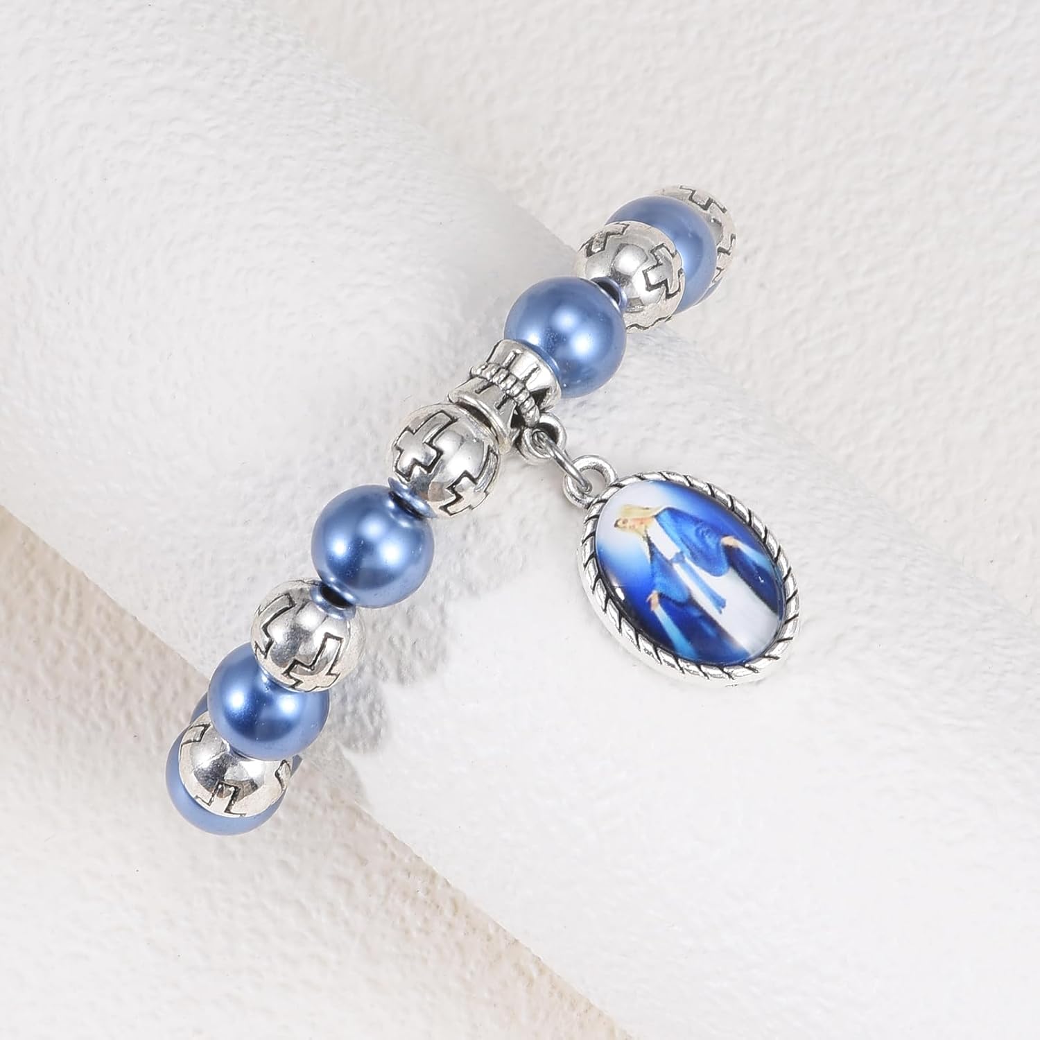 1Pcs Blue Rosary Bracelet With Miraculous Medal and Crucifix Durable Elegant Wrist Jewelry Valentine’s Day Birthday Bracelet Jewelry for Women - Image 6