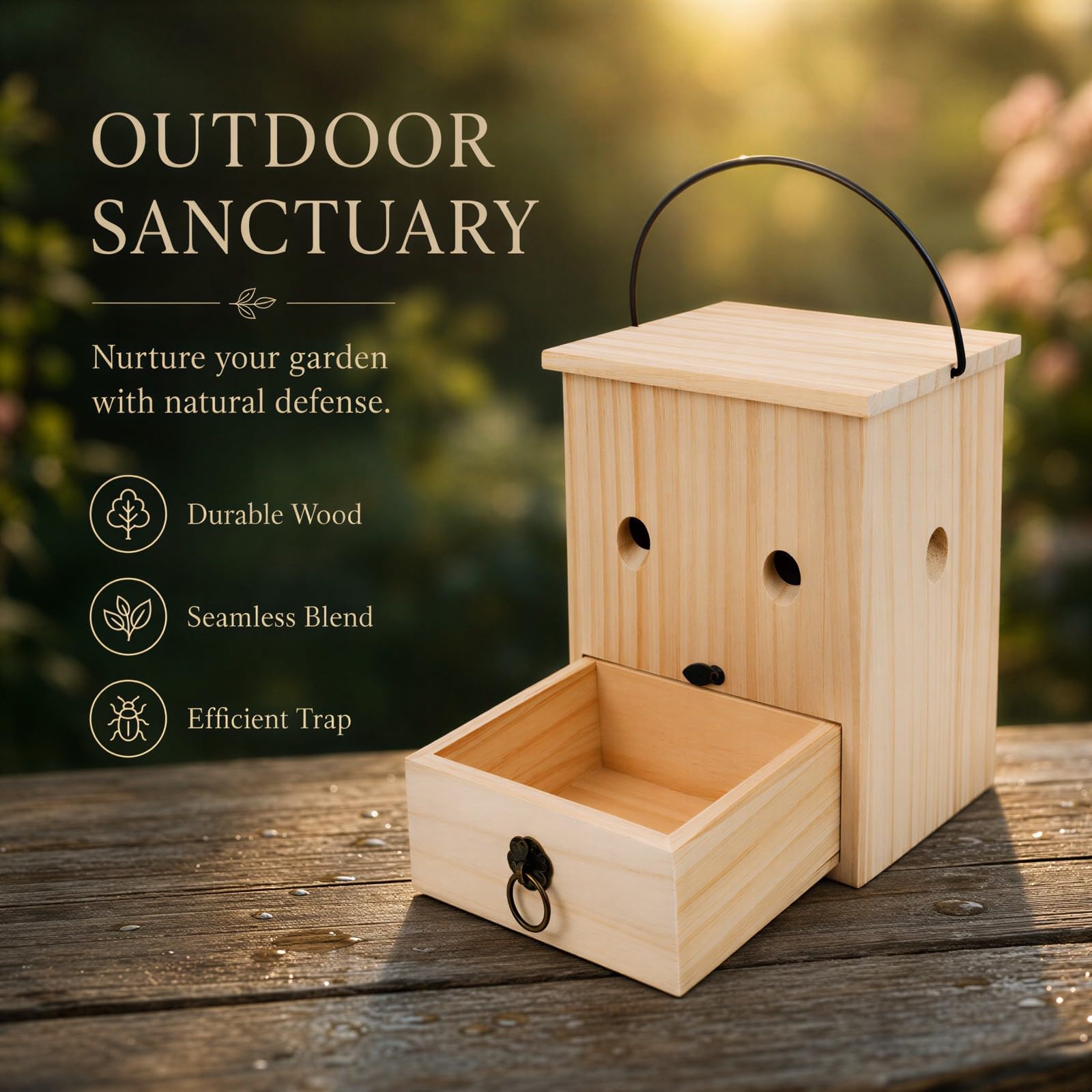 Lot de 2 pièges à guêpes en Bois, piège réutilisable pour extérieur avec tiroir Coulissant de Nettoyage Facile, Structure imperméable en Bois, pour Jardin, terrasse et Cour arrière
