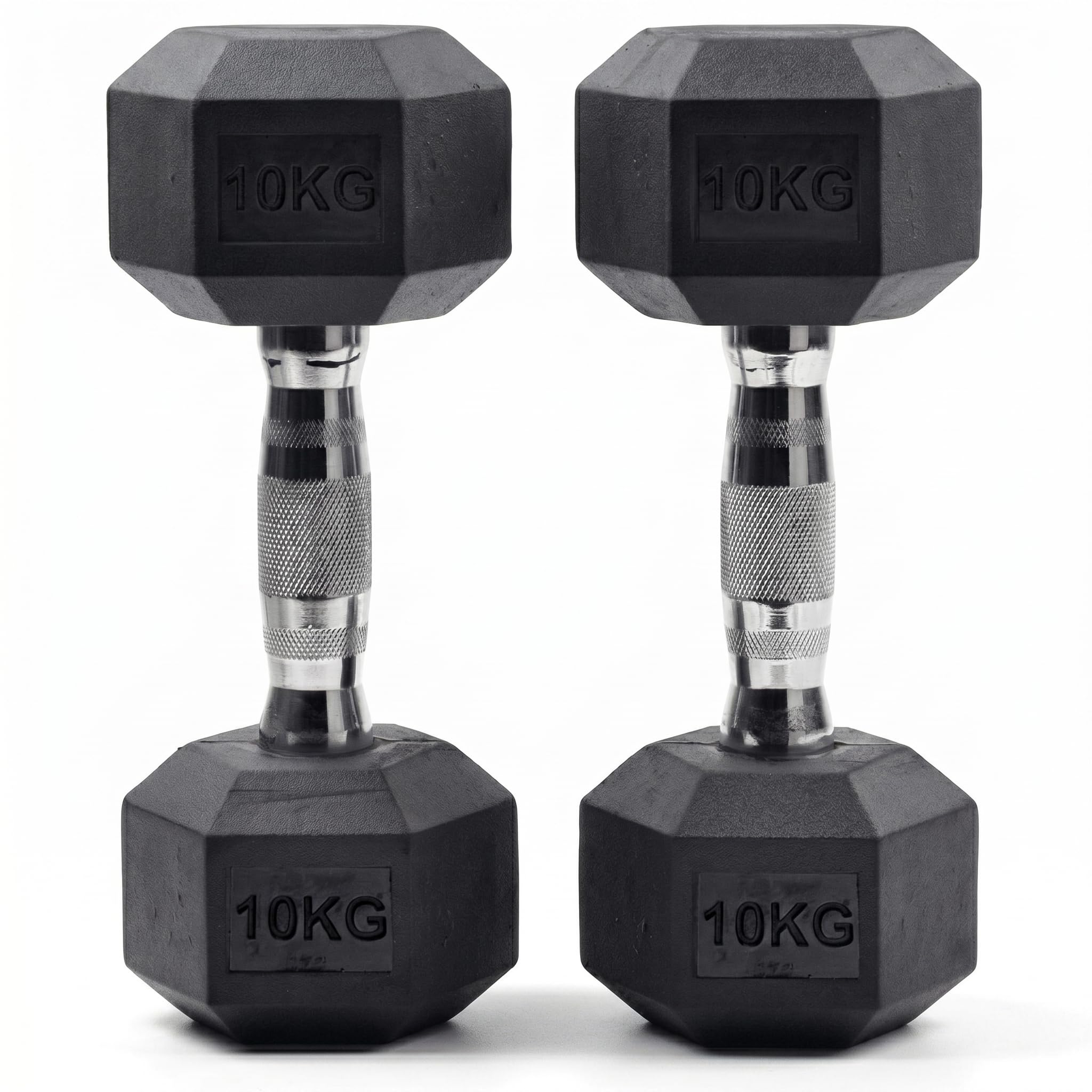 Lions Hex Dumbbell Weights Set - Rubber Encased Cast Iron Dumbbells Weight Pair with Metal Handle, Full Body Workout Strength Training Home Gym 7.5 10 12.5 15kg (10KG-PAIR)