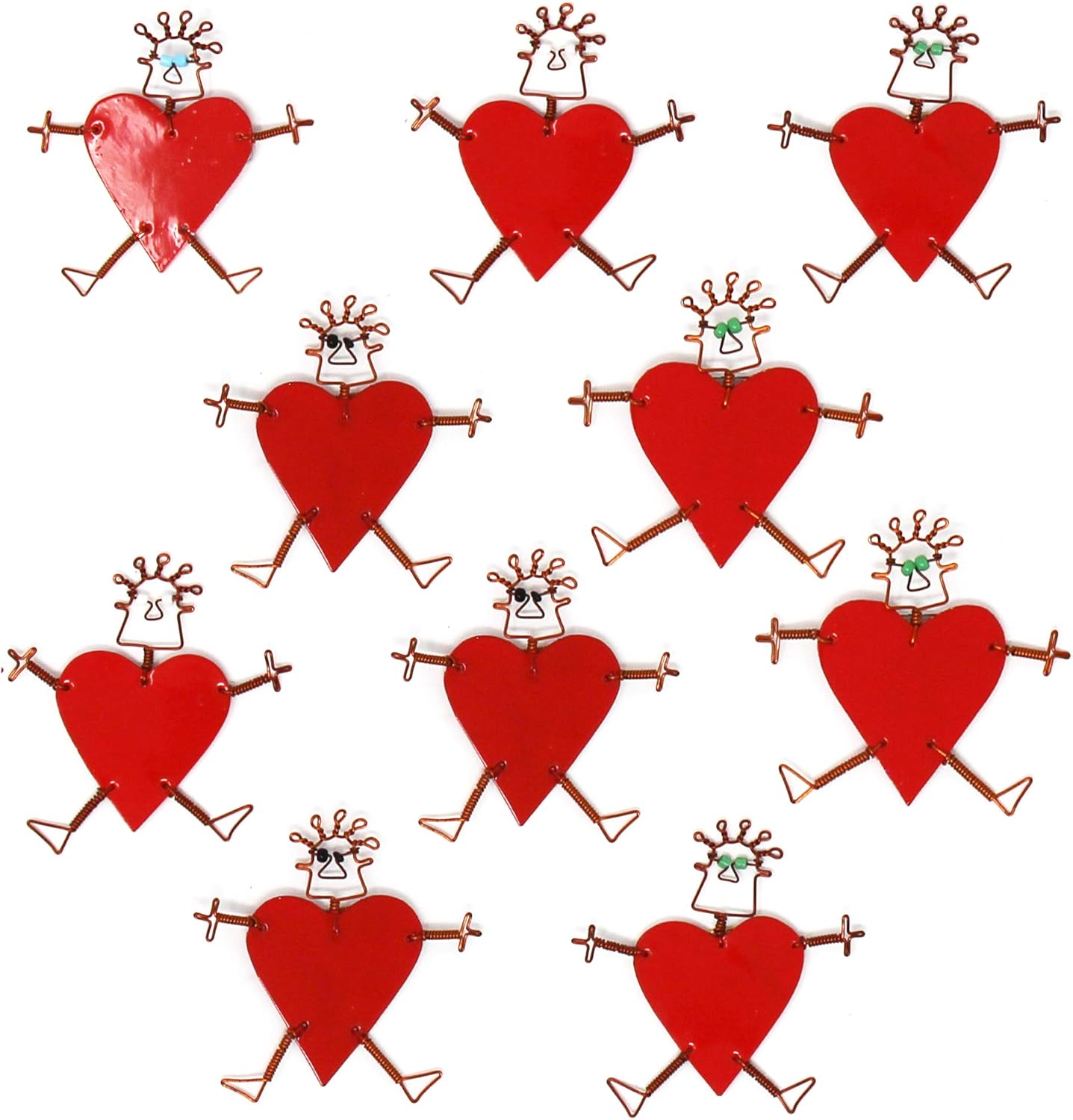 Global Crafts Recycled Tin Dancing Heart Jewelry, Made in Kenya, Set of 10