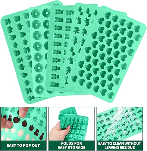 Miniatura 3 de Juego de 5 moldes de goma de silicona, moldes de silicona para dulces con 2 cuentagotas para un relleno cómodo, juego de moldes de gomita incluye