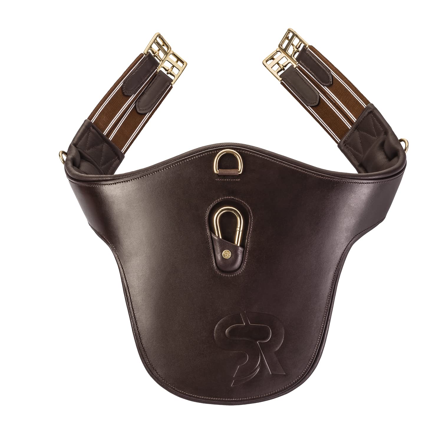 SUNRIDE Sottopancia in vera pelle per cavalli (Hickstead), con anello a D (3x) e moschettone per redini ausiliarie (120 cm, marrone)