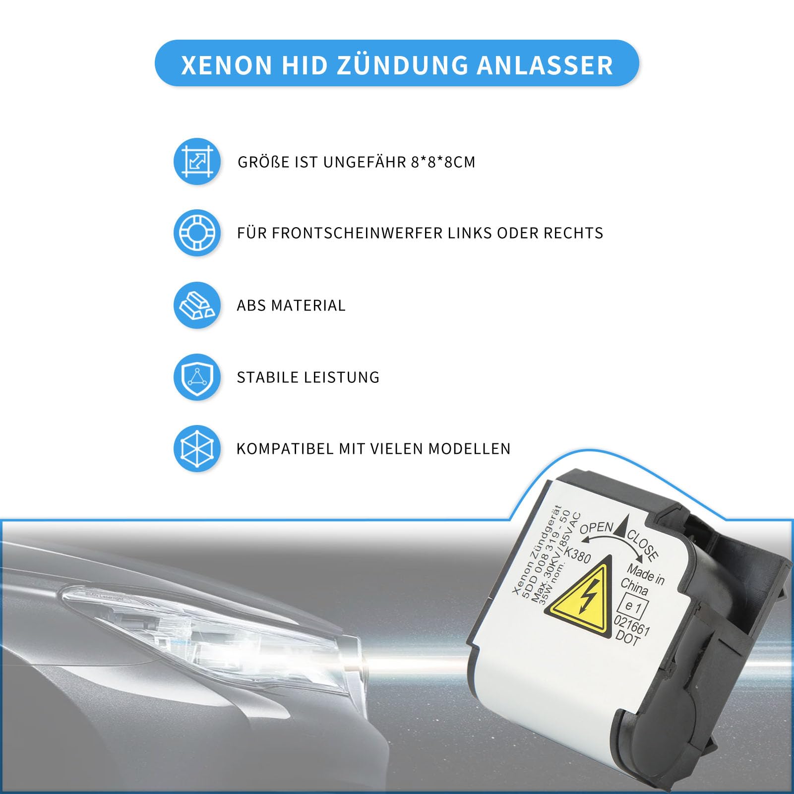 Xenon HID Arrancador de Encendido, Soporte de Encendido de Bombilla de Xenón Estable a Prueba de Golpes, Conector y Juego Estándar OEM 5DD008319-50 Xenon HID para Coche