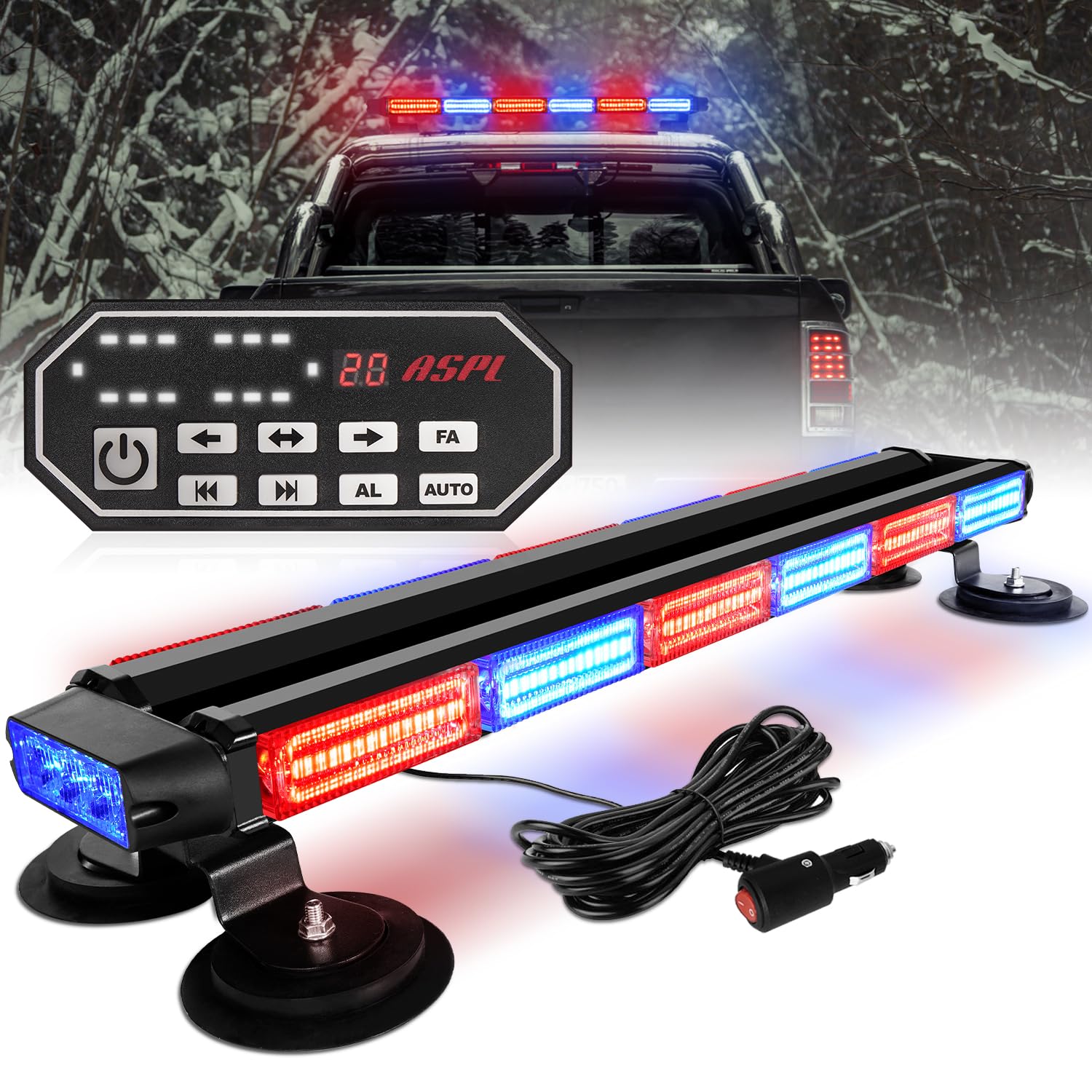 ASPL 26inch 126 LED Emergency Rooftop Strobe Lights Bar w/Controller Double Side Warning Hazard Snow Plow Flashing Light Traffic Advisor Safety Light
