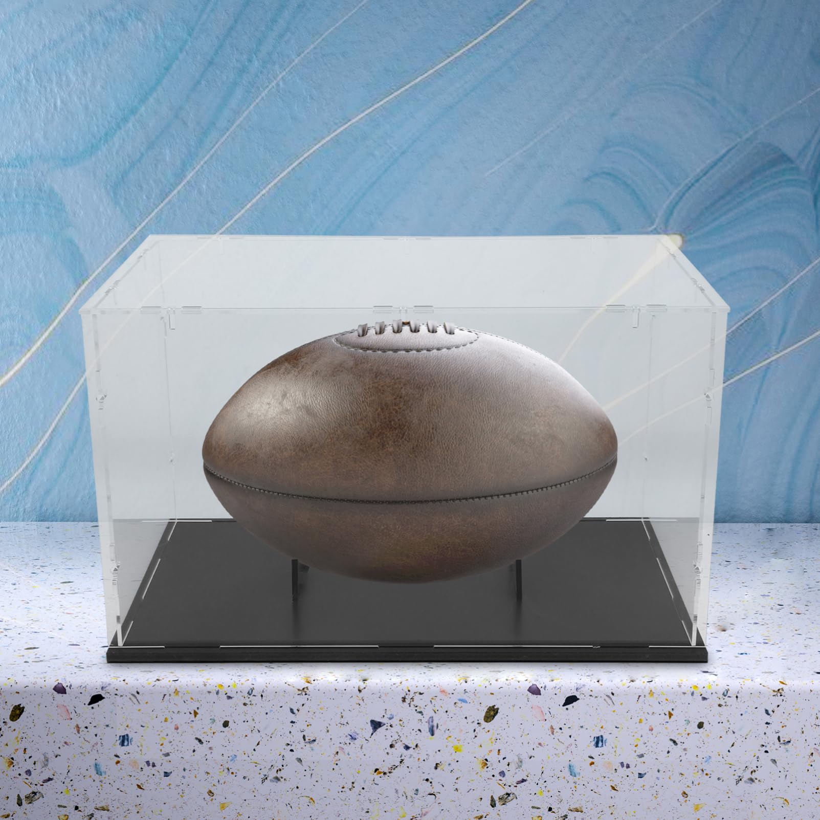 Amosfun Scatola Trasparente Per Palloni Da Rugby Acrilico Espositore Antipolvere Con Base Stabile e Sportivi