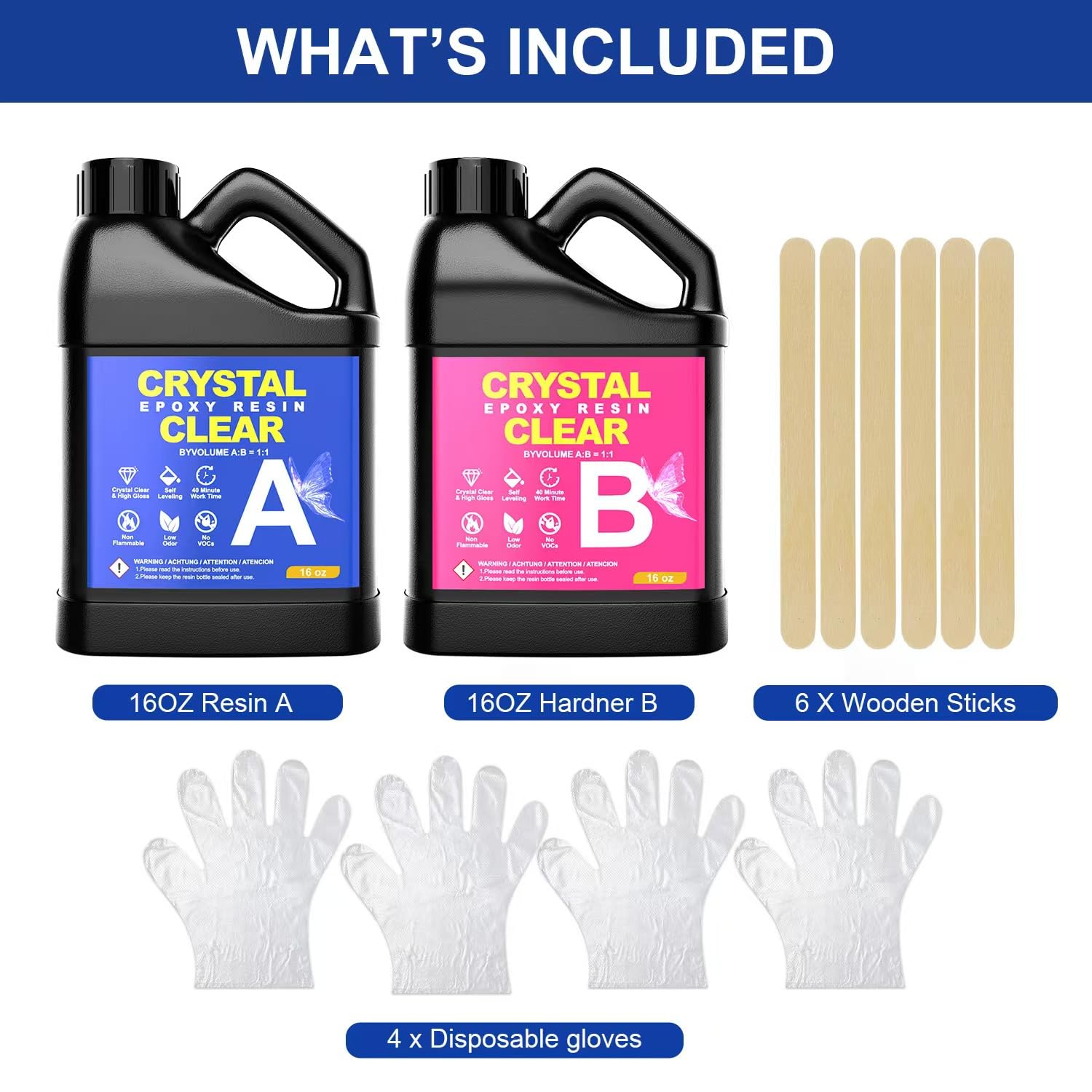 Epoxy Resin Kit 32oz/948ml, Crystal Clear Resin and Hardener, No Yellowing, No Bubbles Casting with Mixing Sticks and Cups - Image 2