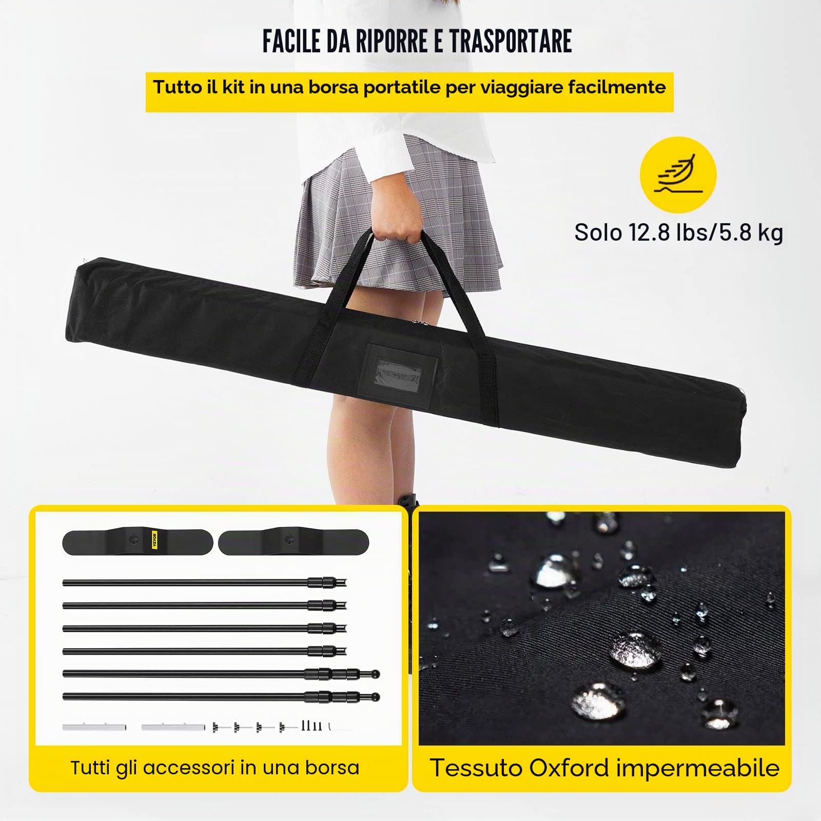VEVOR Banner Stand 2.4 x 2.4m Supporto Sfondo Studio Fotografico Kit Supporto Fondale Background Portatile Supporto Stativo Da Studio Con 4less