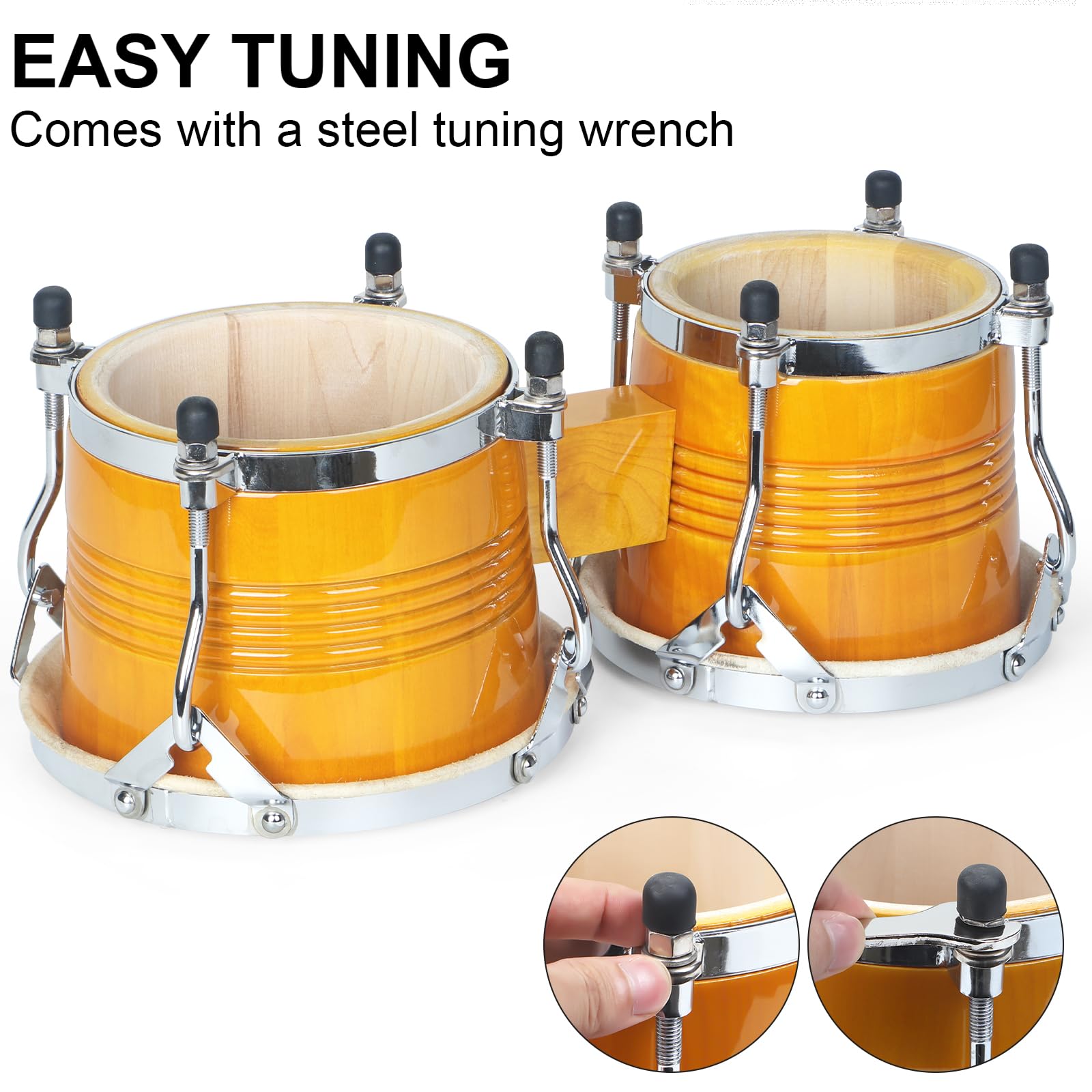 Bongo Drums 16,5 cm und 19,1 cm, Birke Percussion Instrument Bongos für Erwachsene Anfänger, Büffelhandtrommel mit Tragetasche und Stimmschlüssel für Bildung und Praxis