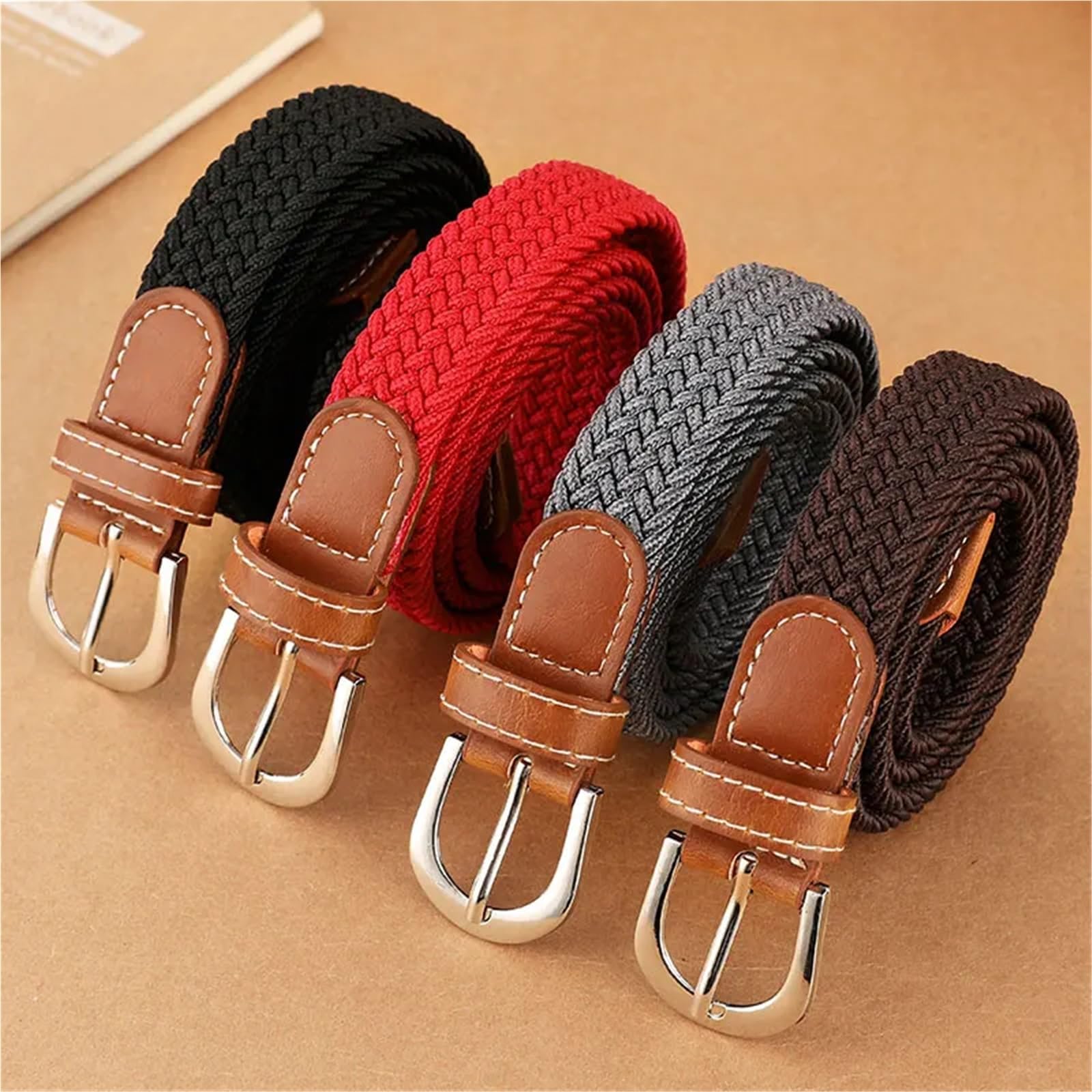 Ceinture En Cuir Pour Femmes Ceinture tissée élastique et for femmes, 2 pièces, en une seule tenue, ceinture Denim décontractée polyvalente for hommes Pour Femmes