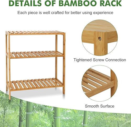 Miniatura 4 de Kinpaw Estante de bambú para baño, estantería alta ajustable de 3 niveles, soporte multifuncional para sala de estar, soporte de flores para