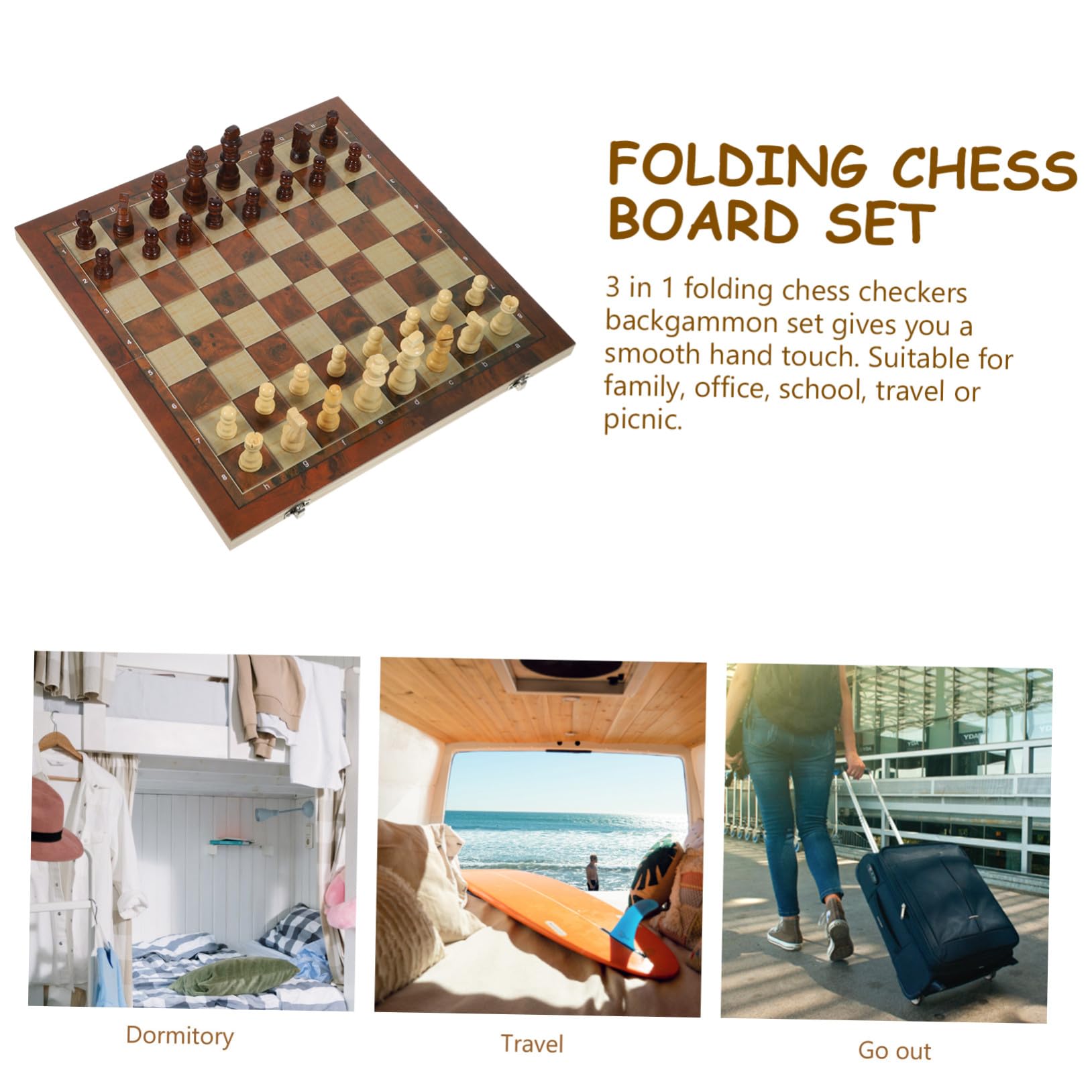 Toddmomy Scacchiera in Legno 3 in 1 Backgammon e Dama Multifunzionale Per Bambini e Ragazzi, Formato 39x39 Cm, Gioco Educativo Pieghevole Da Tavolo Per Casa, Scuola e Picnic