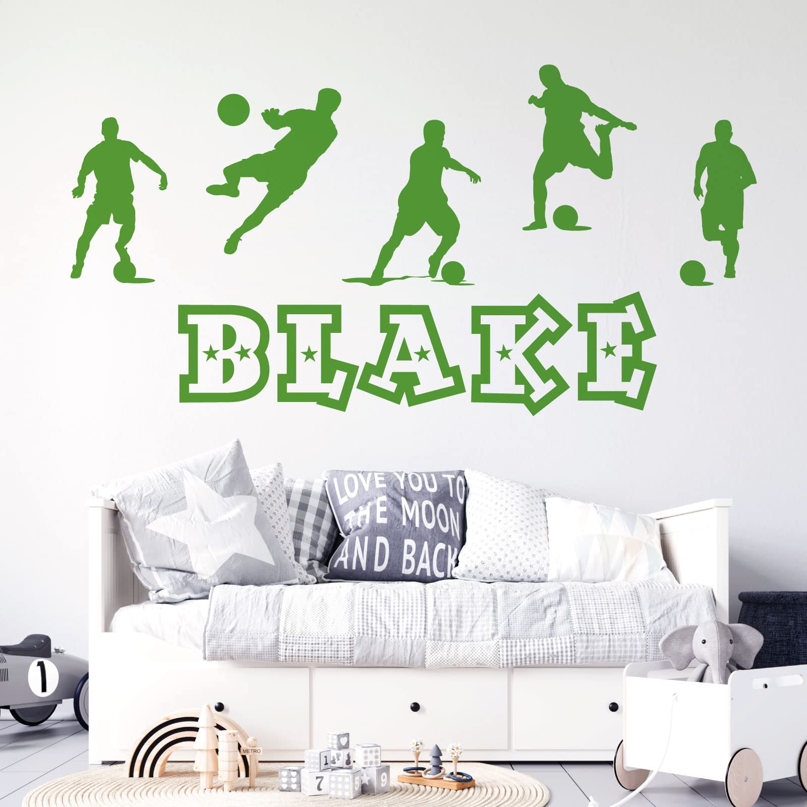 Personalised Name Boys Wall Art Sticker - Football, Soccer Game Silhouettes Theme [Medium] [Grass]