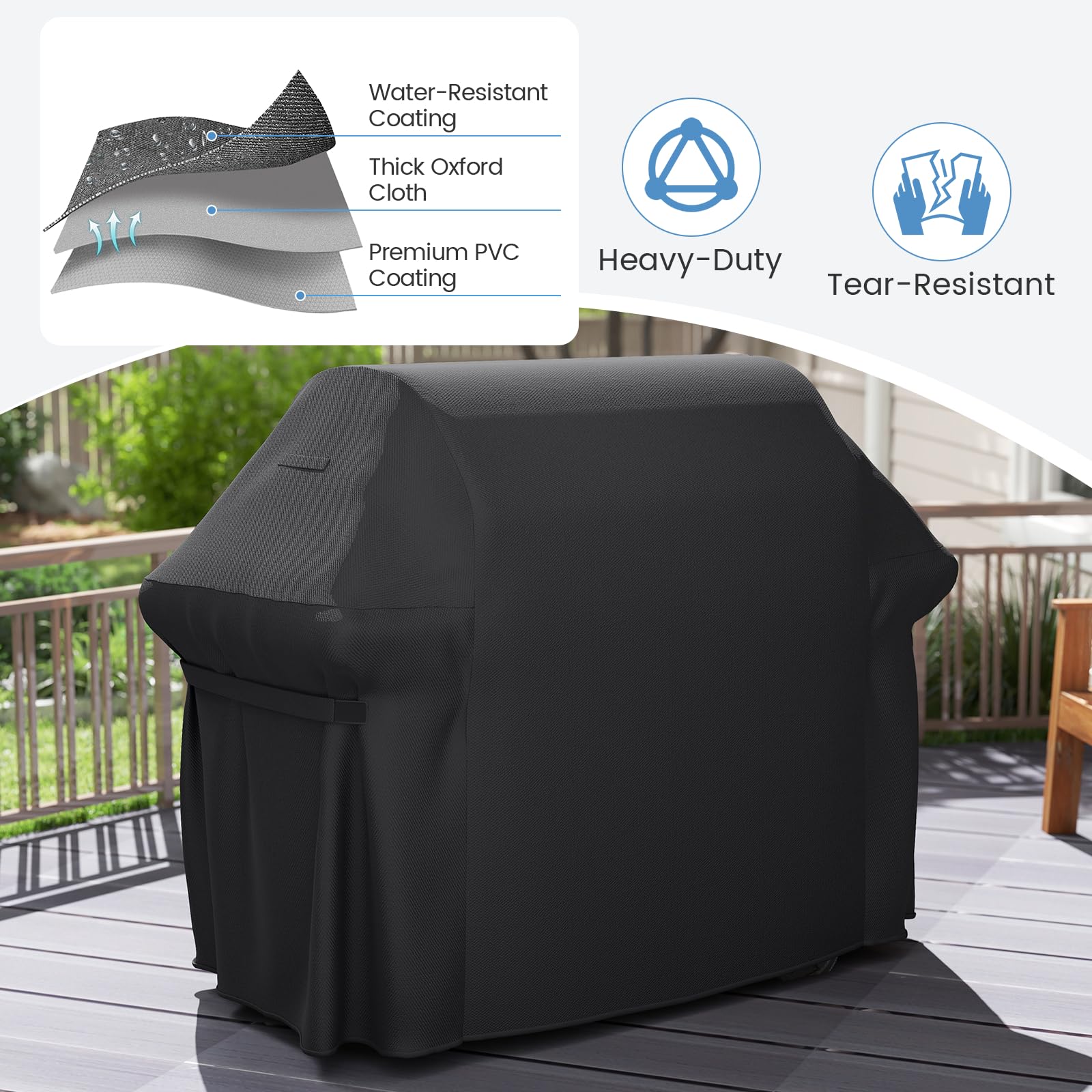SPOTRAVEL Copertura per barbecue a gas, 132 cm, 151 x 71 x 113 cm | Con protezione impermeabile 600D resistente per tutte le intemperie, cinghie a strappo, orlo regolabile con coulisse per