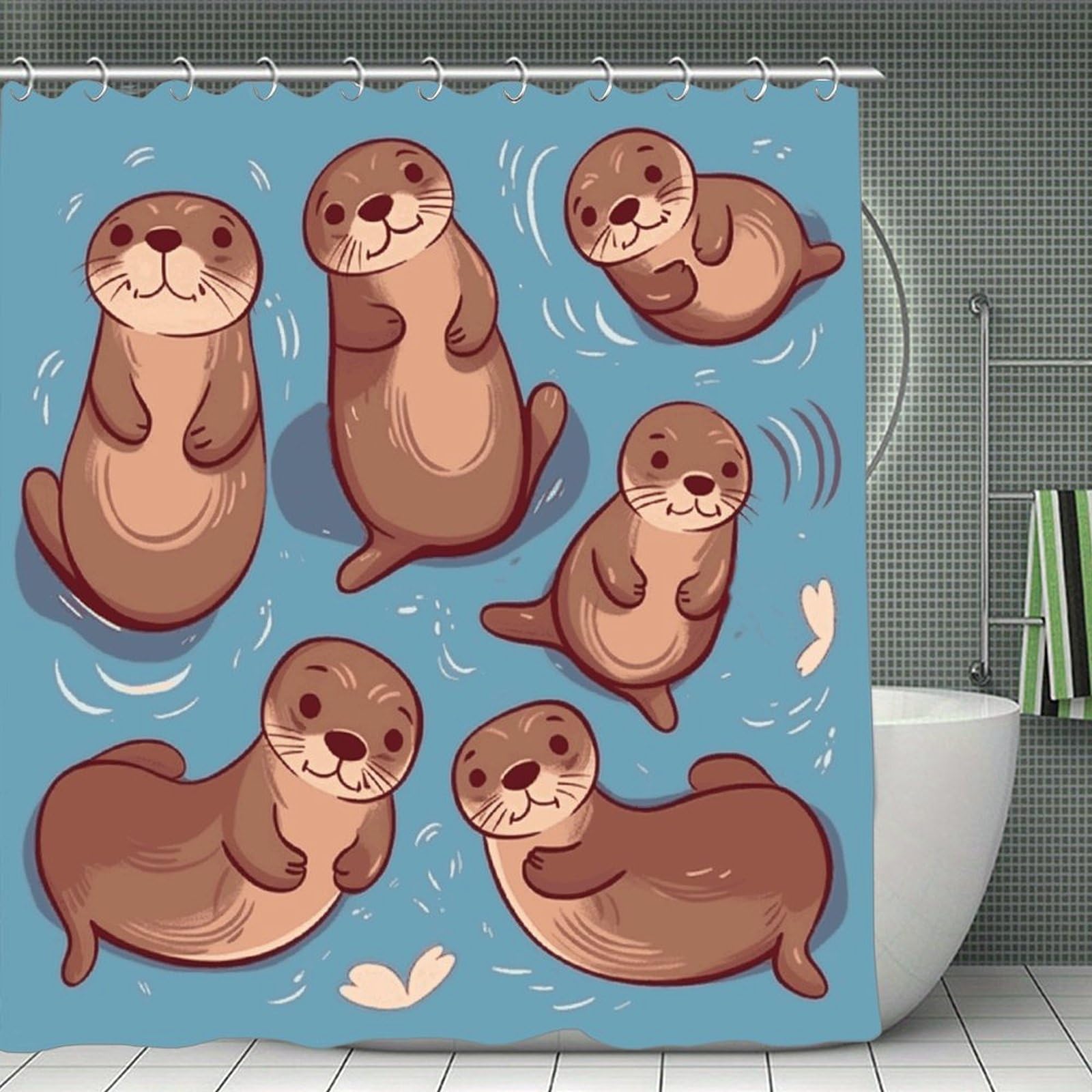 FekiLoot Animal Cute Brown Otters Shower Curtain Minimalist Aesthetic Bath Curtain with Hooks Simple Water Resistant Bathroom Shower Curtains Cute Blackout Privacy Curtains Cloth Curtain