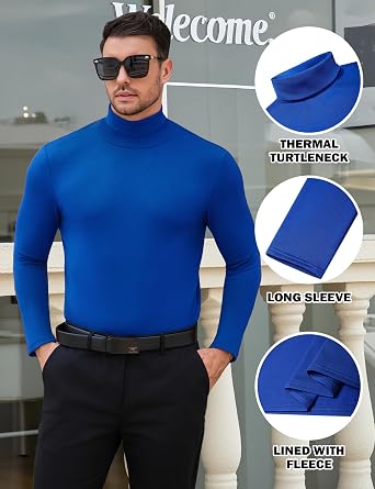 Men's Thermal Turtleneck Basic Layer Lightweight Pullover Sweater Long Sleeve Fleece Lined Athletic Warm Undershirt