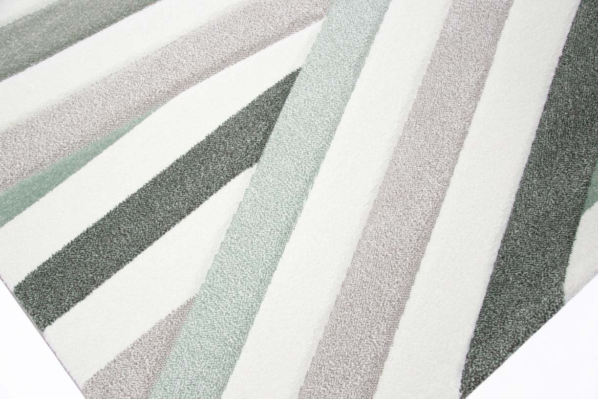 Traum Designer Teppich Moderner Wohnzimmer Kurzflor Mit Konturenschnitt Gestreift Pastellfarben Grün Creme Beige Größe 80 x 300 cm